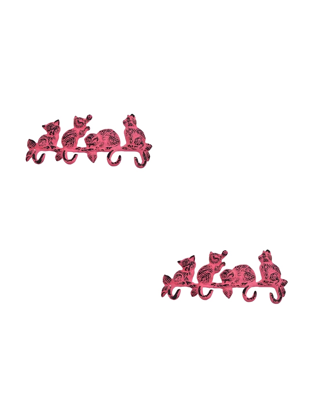 

IndianShelf Pink 2 Pcs Iron Cat Wall Hooks