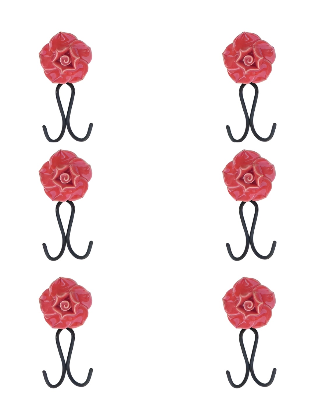 

IndianShelf Red & Black 6 Pieces Flower Printed Ceramic Wall Hooks