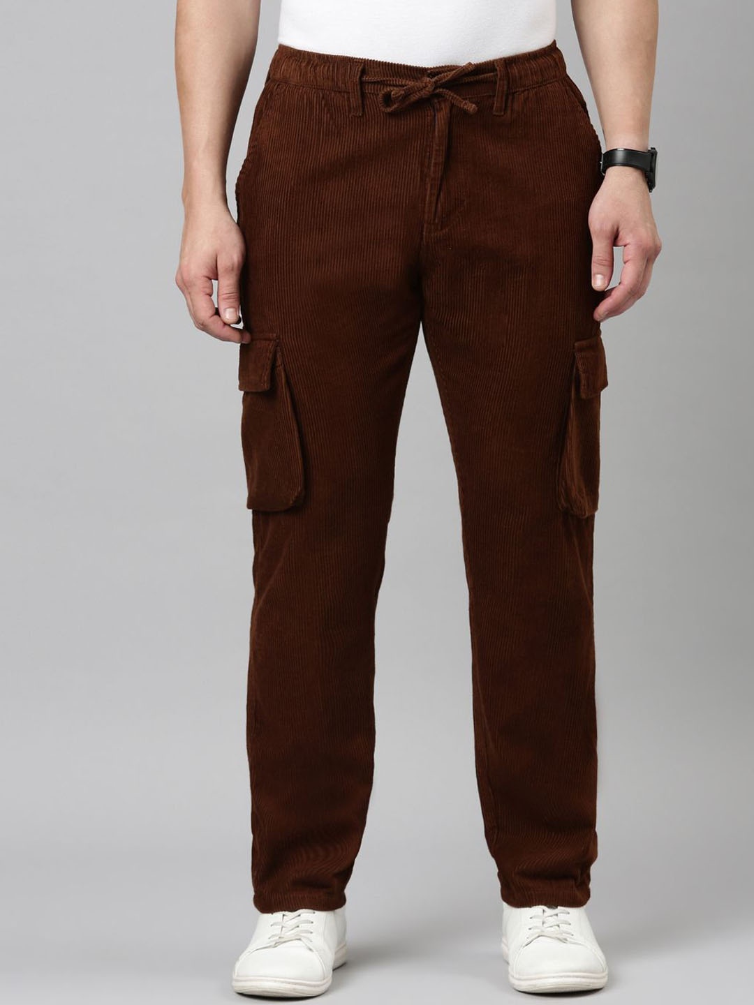 

CINOCCI Men Corduroy Cotton Trousers, Brown