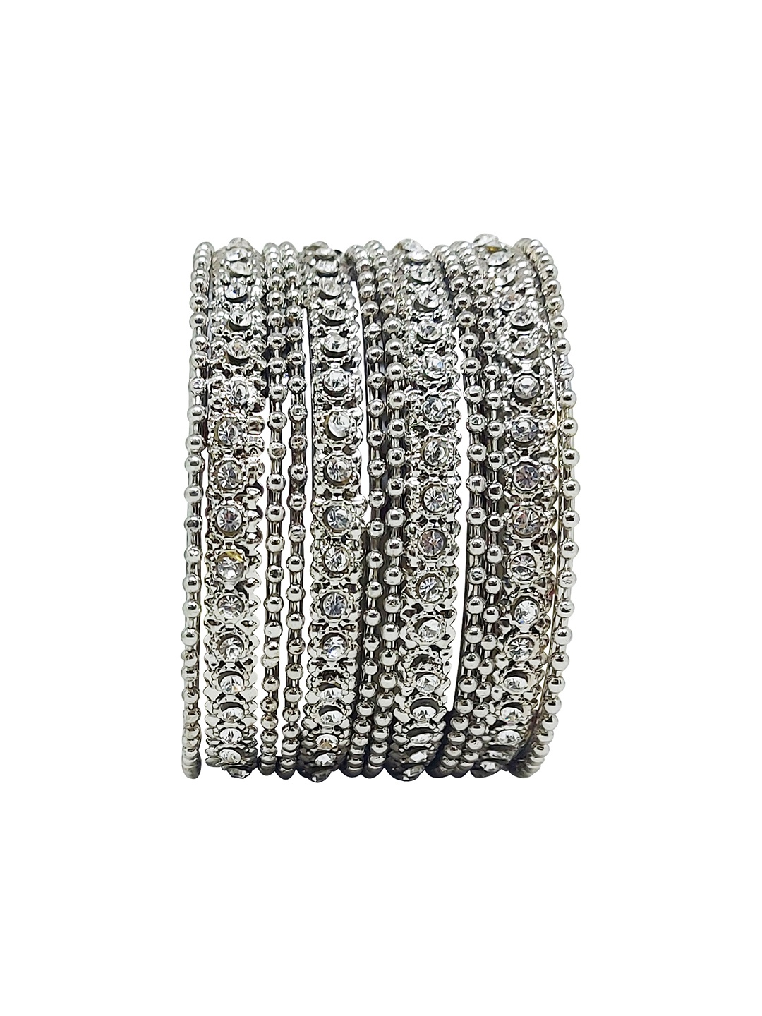 

CHRISHAN Set Of 12 Stone Studded Bangles, Silver