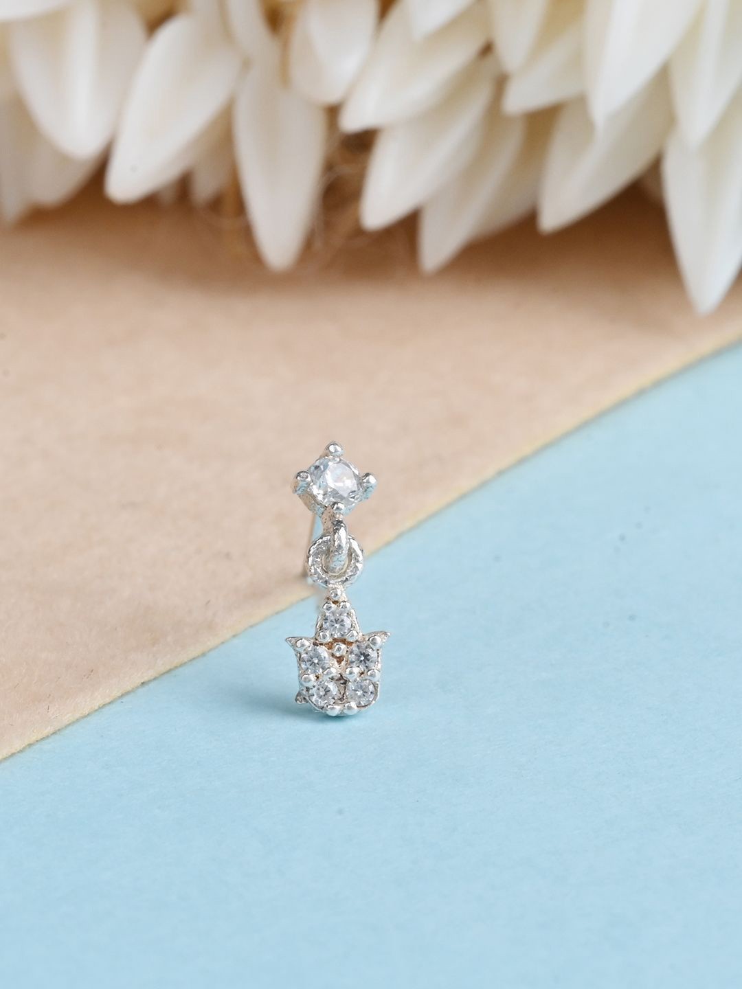 

TOUCH925 pure silver Drop Stone Cubic Zirconia Stud Nosepin