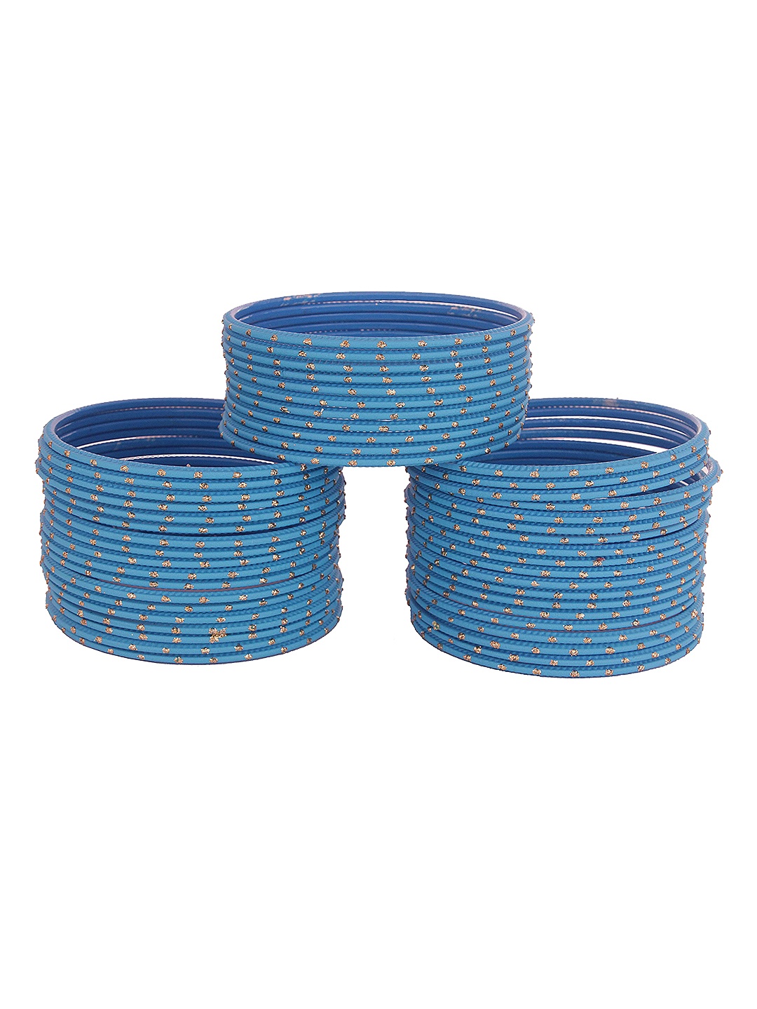 

Set of 48 Traditional Plain Metal with Polka Dots Bangles, Blue