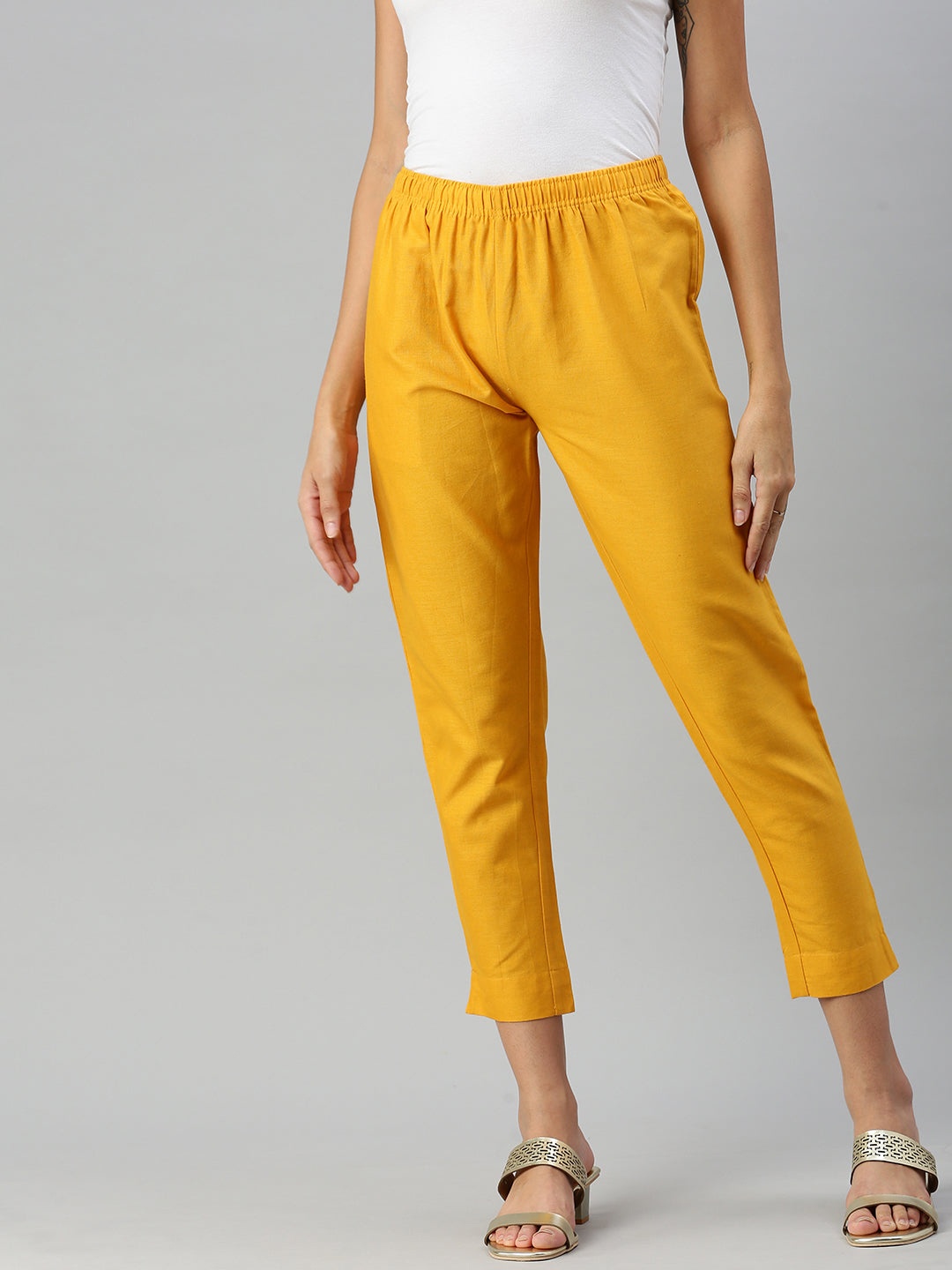 

IndianRang Women Relaxed Regular Fit Pure Cotton Trousers, Yellow