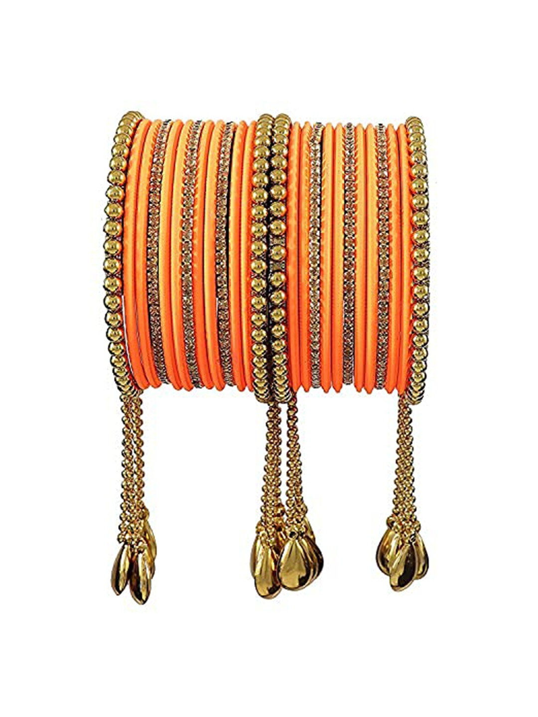 

ZULKA Set Of 26 Metal Stone Studded Bangles With Latkan, Multi