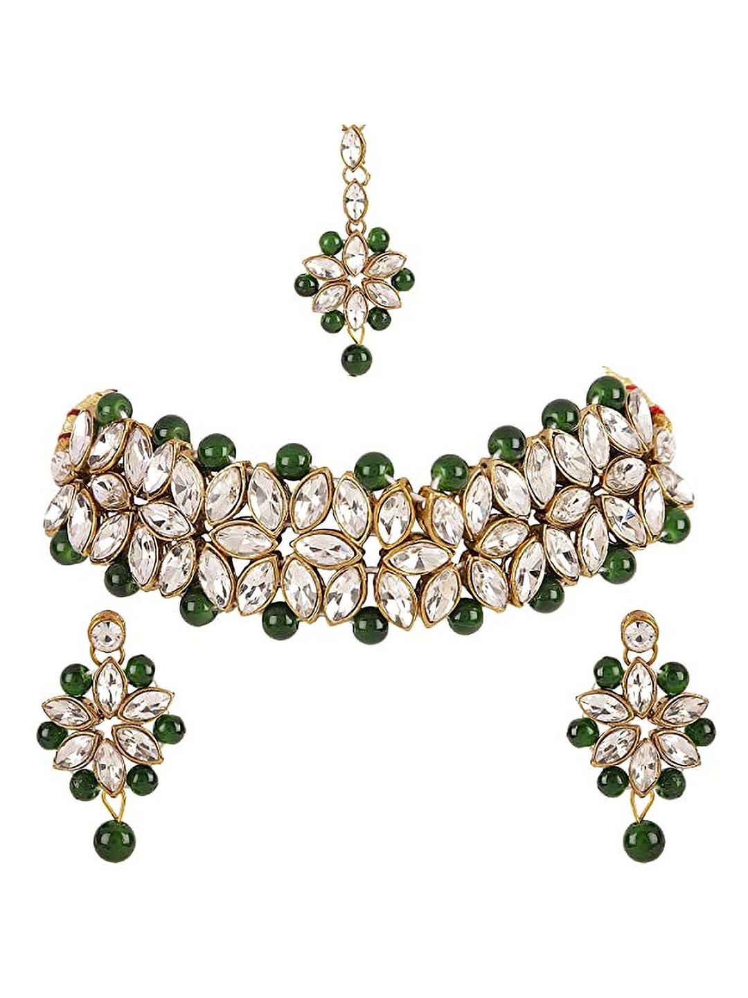 

SUNHARI Kundan Stone Studded & Beaded Jewellery Set, Gold