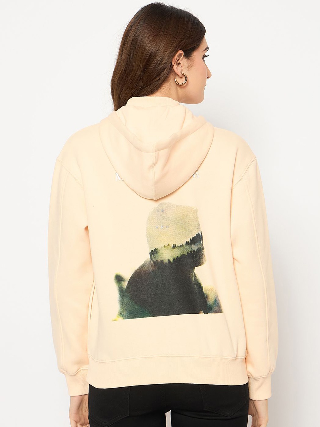 

Madame Women Printed Hooded Sweatshirt, Yellow