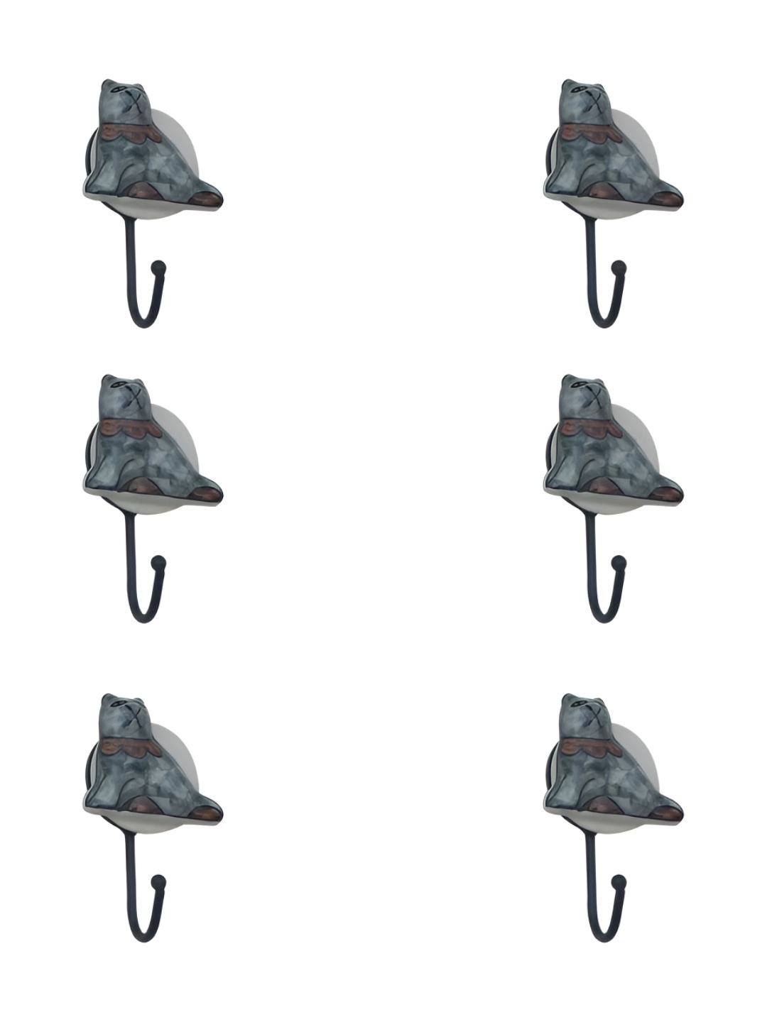 

IndianShelf Grey & White 6 Pieces Cat Printed Ceramic Wall Hooks