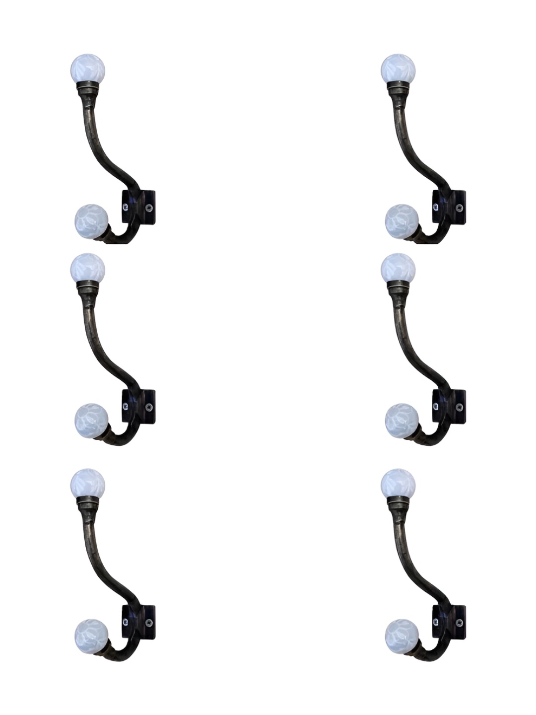

IndianShelf Black & White 6 Pieces Floral Printed Ceramic Wall Hooks