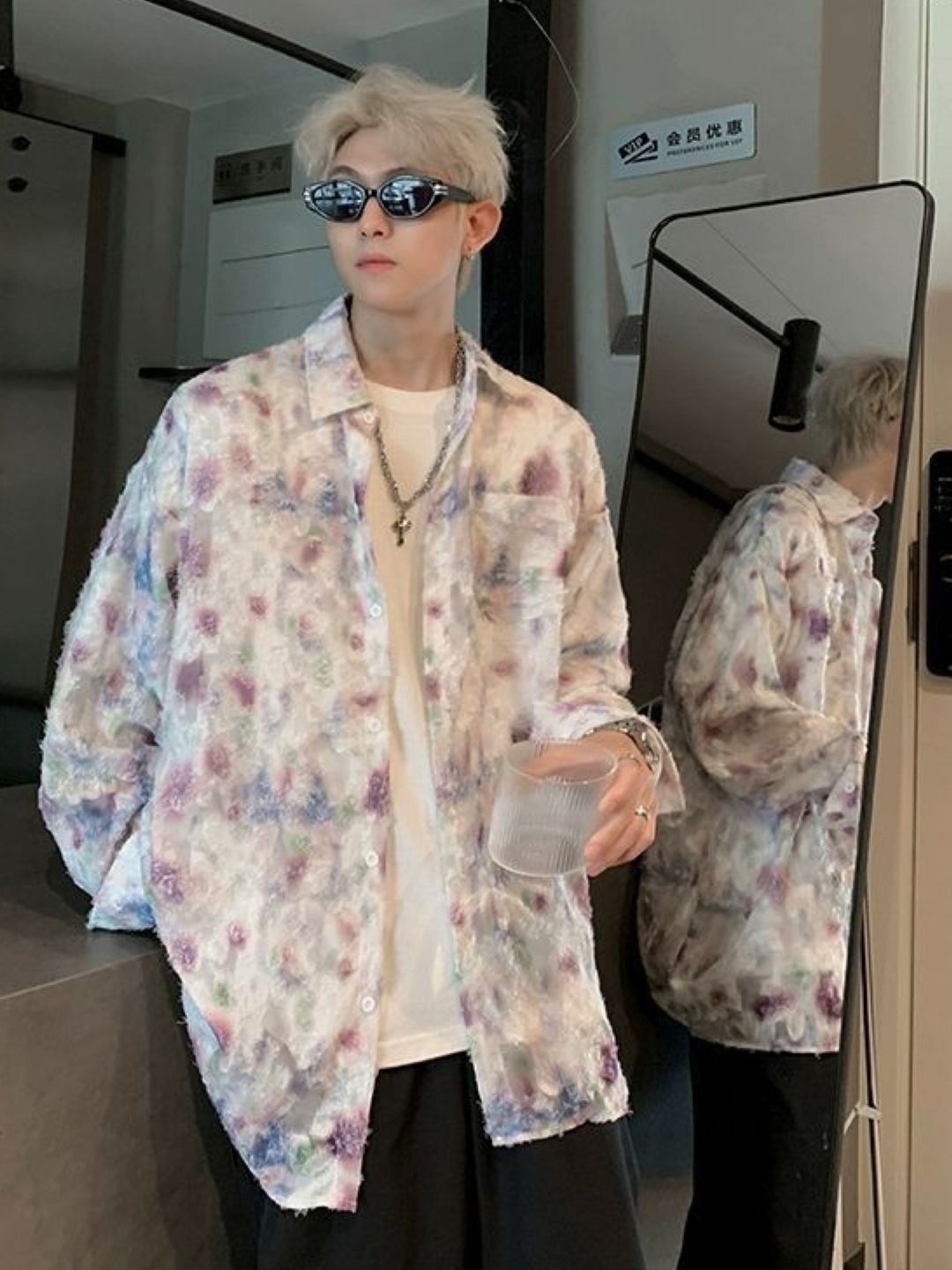 

HERE&NOW Men Original Abstract Printed Oversized Casual Shirt, White