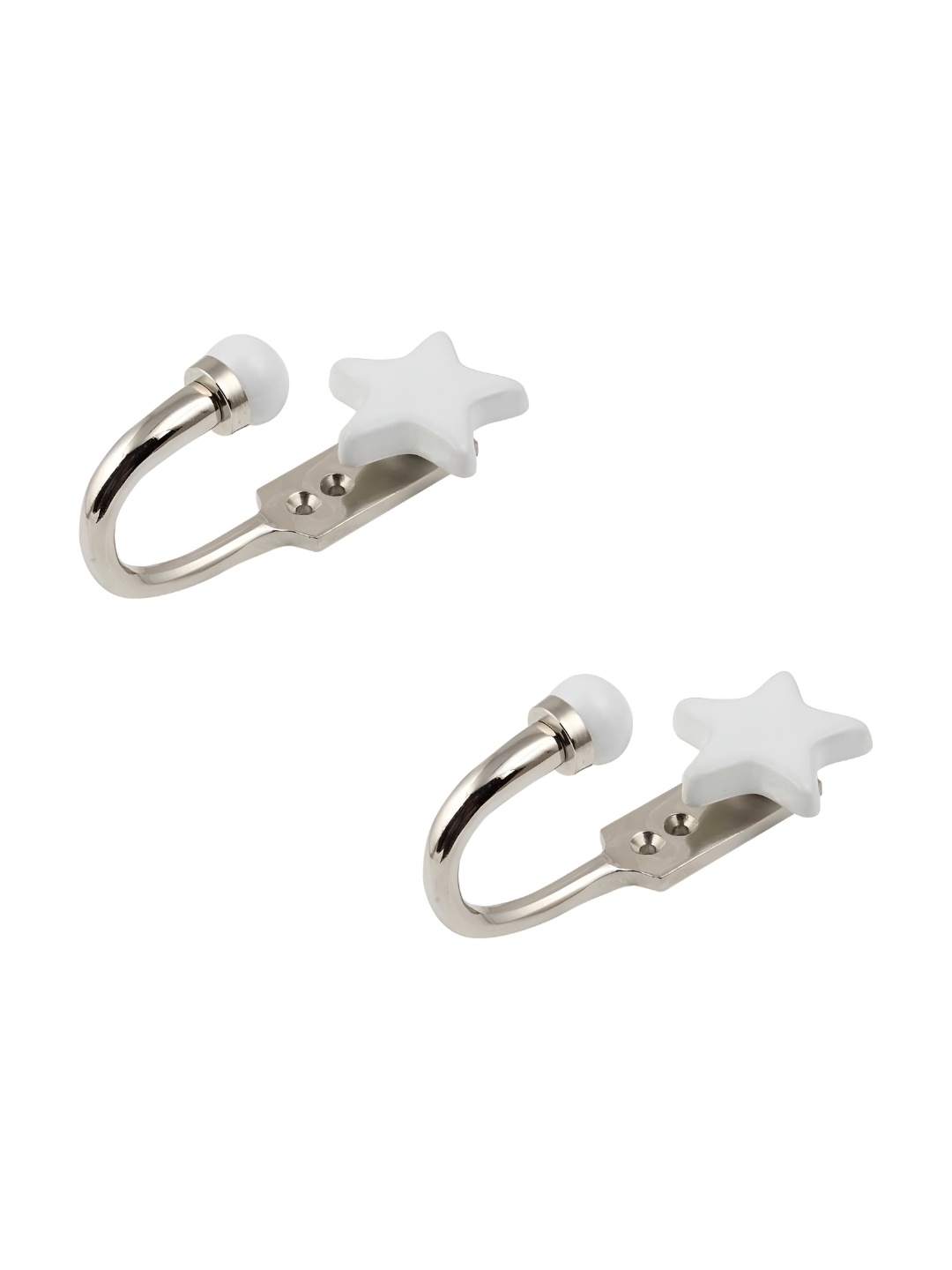 

IndianShelf White & Silver Toned 2 Pieces Ceramic Star Wall Hooks