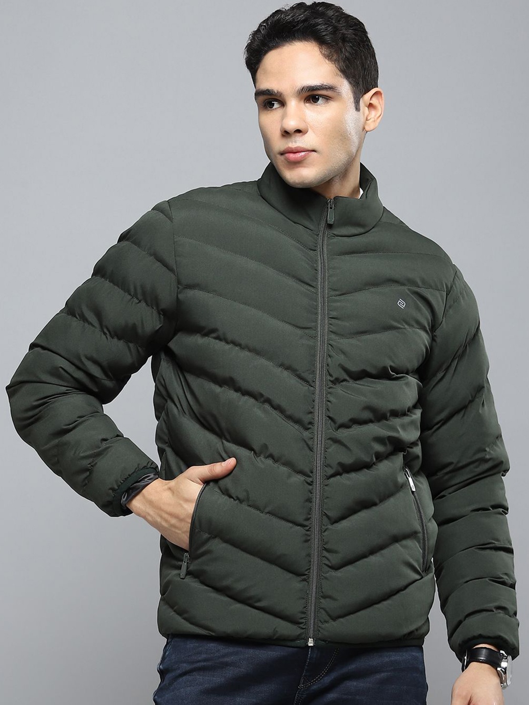 

Cloak & Decker Men Mock Collar Solid Casual Puffer Jacket, Olive