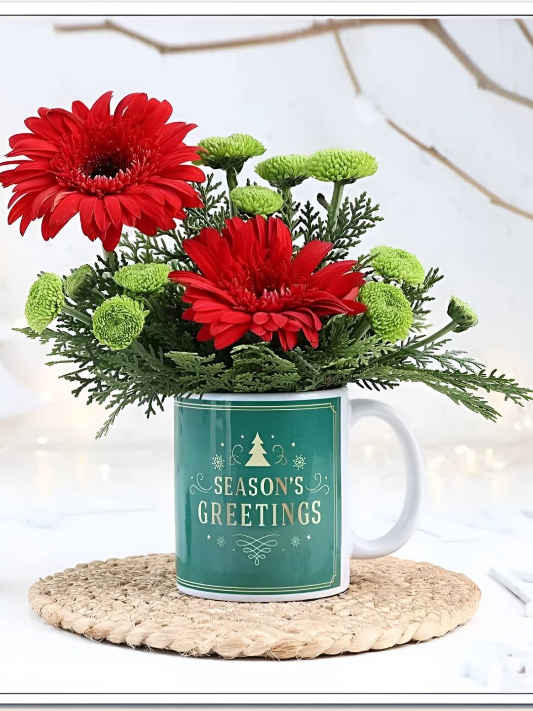 

fnp 12-Pcs Red Gerberas & Green Chrysanthemum Fresh Flowers Coffee Mug