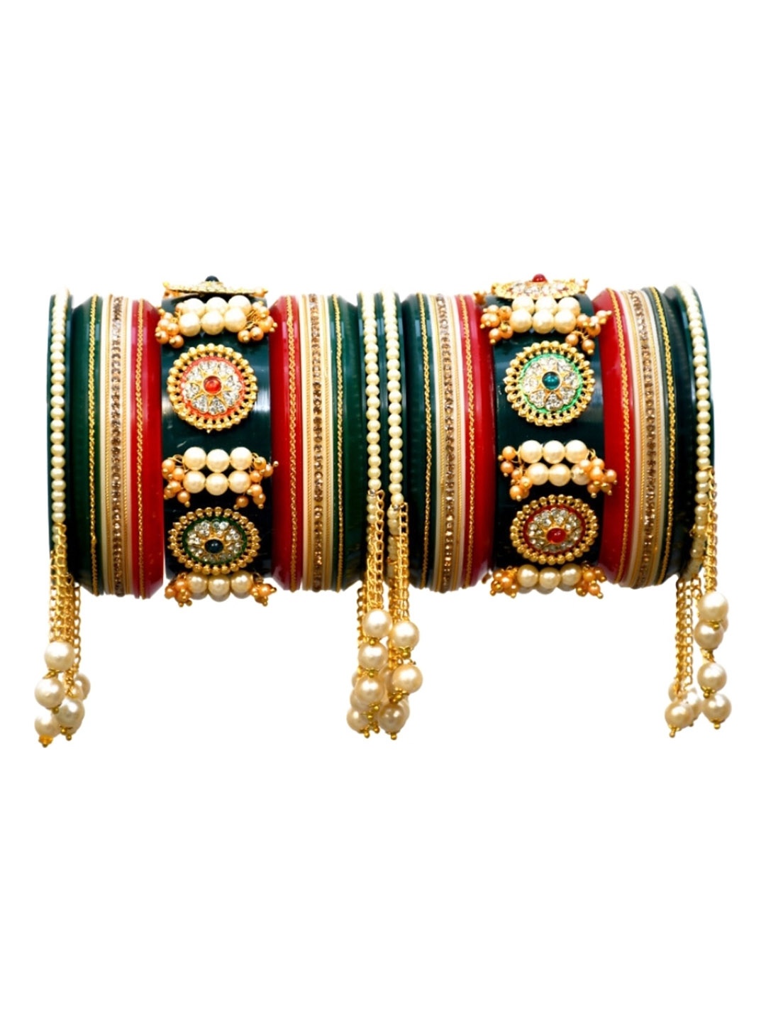 

Align Set Of 2 Gold-Plated Stone-Studded & Beaded Chuda Bangles