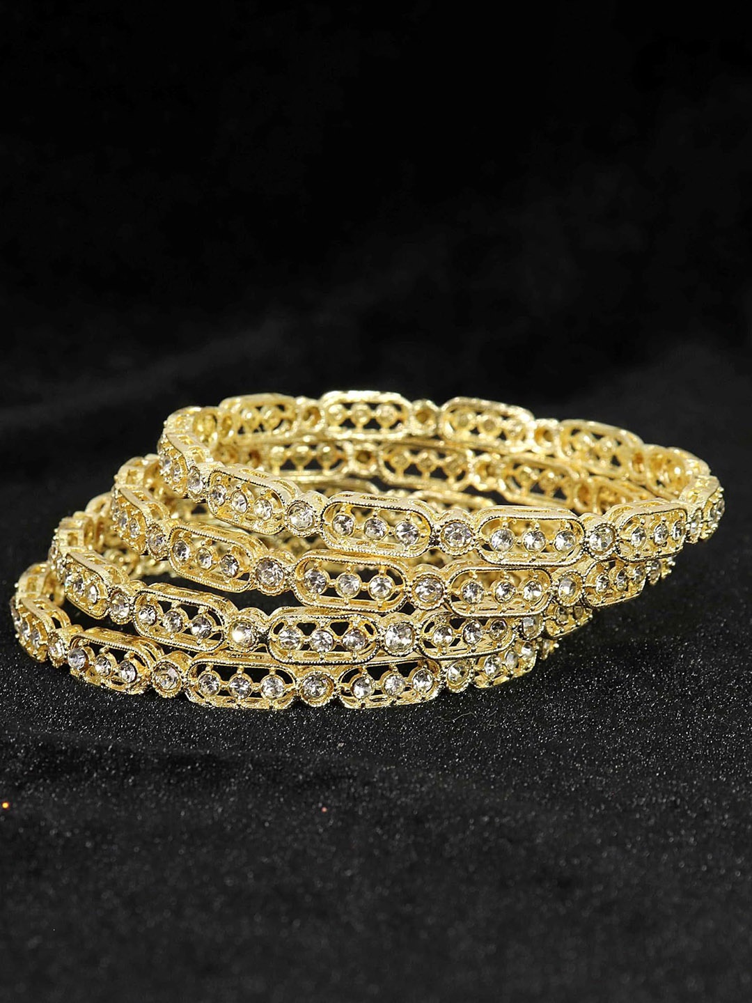 

ZULKA Set of 4 Golden Metal Zircon Diamond Stone Bangles, Gold