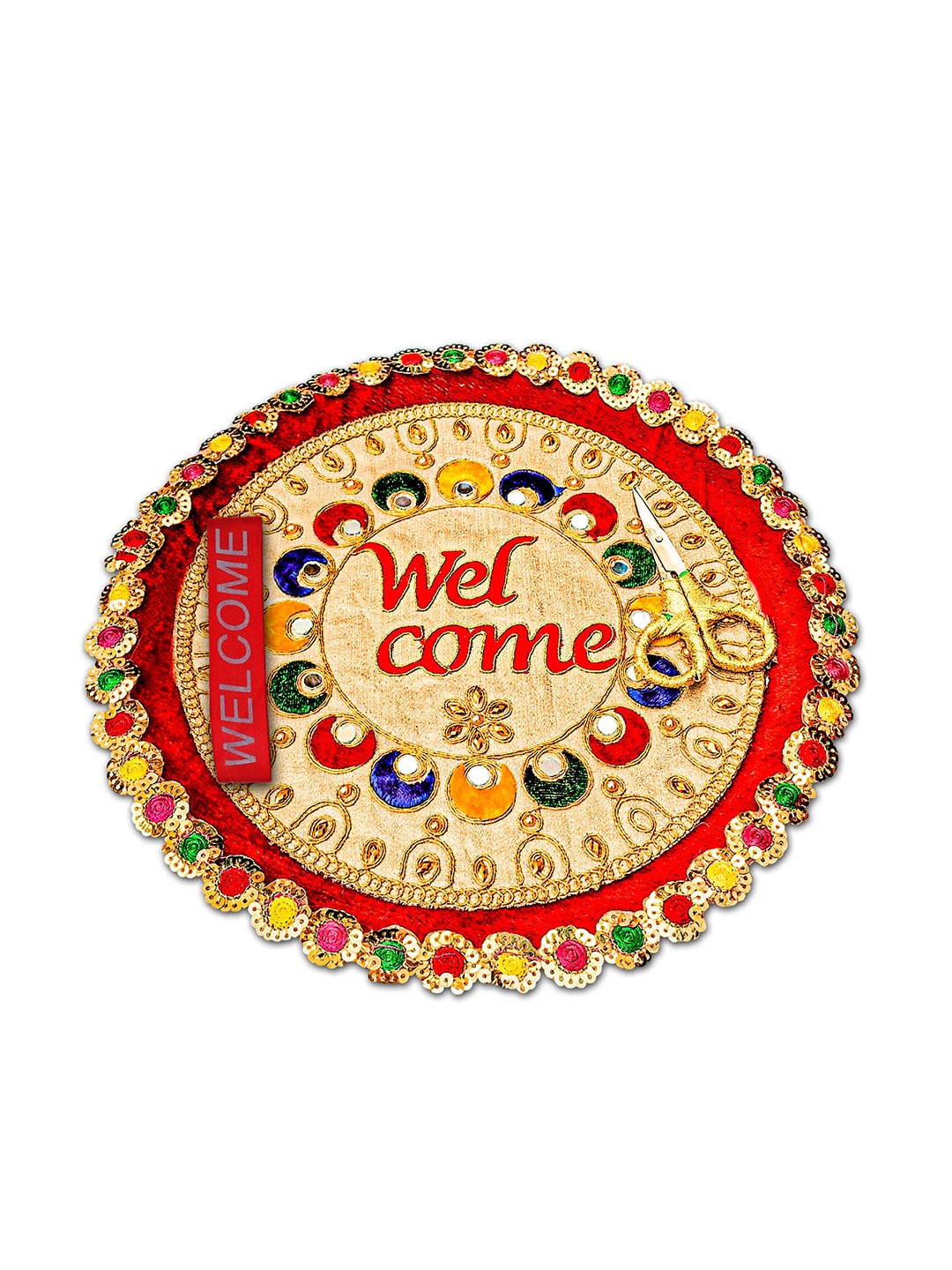 

ME & YOU Red & Yellow Embroidered Welcome Wedding Thali Set