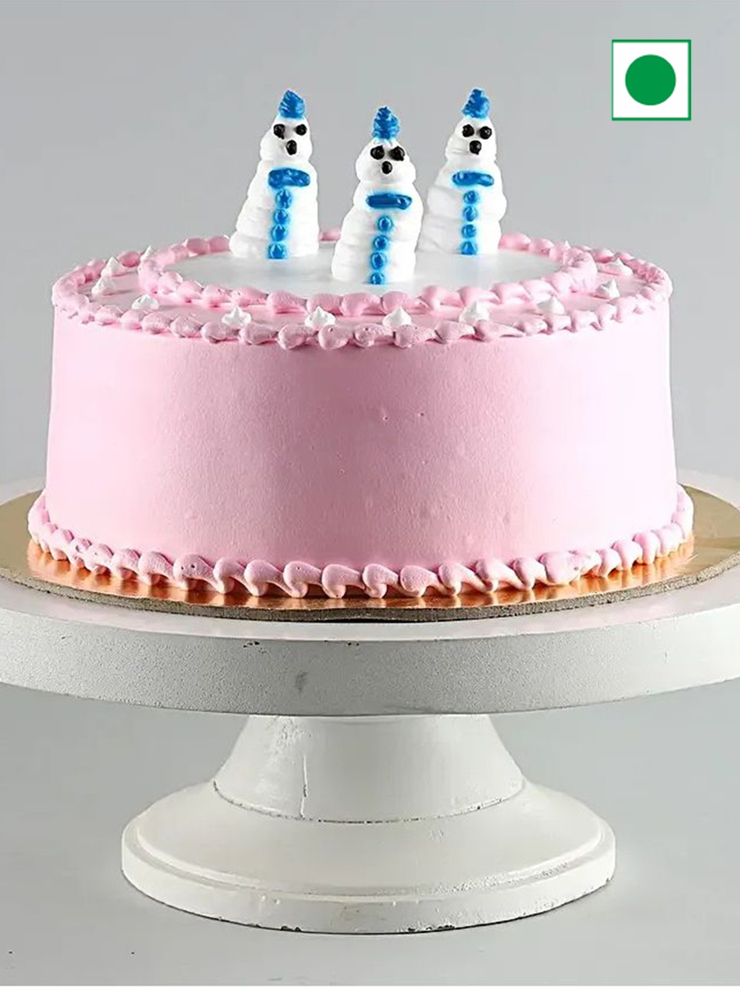

fnp Snowman Black Forest Flavour Eggless Round Shape Cake- 1Kg, Pink