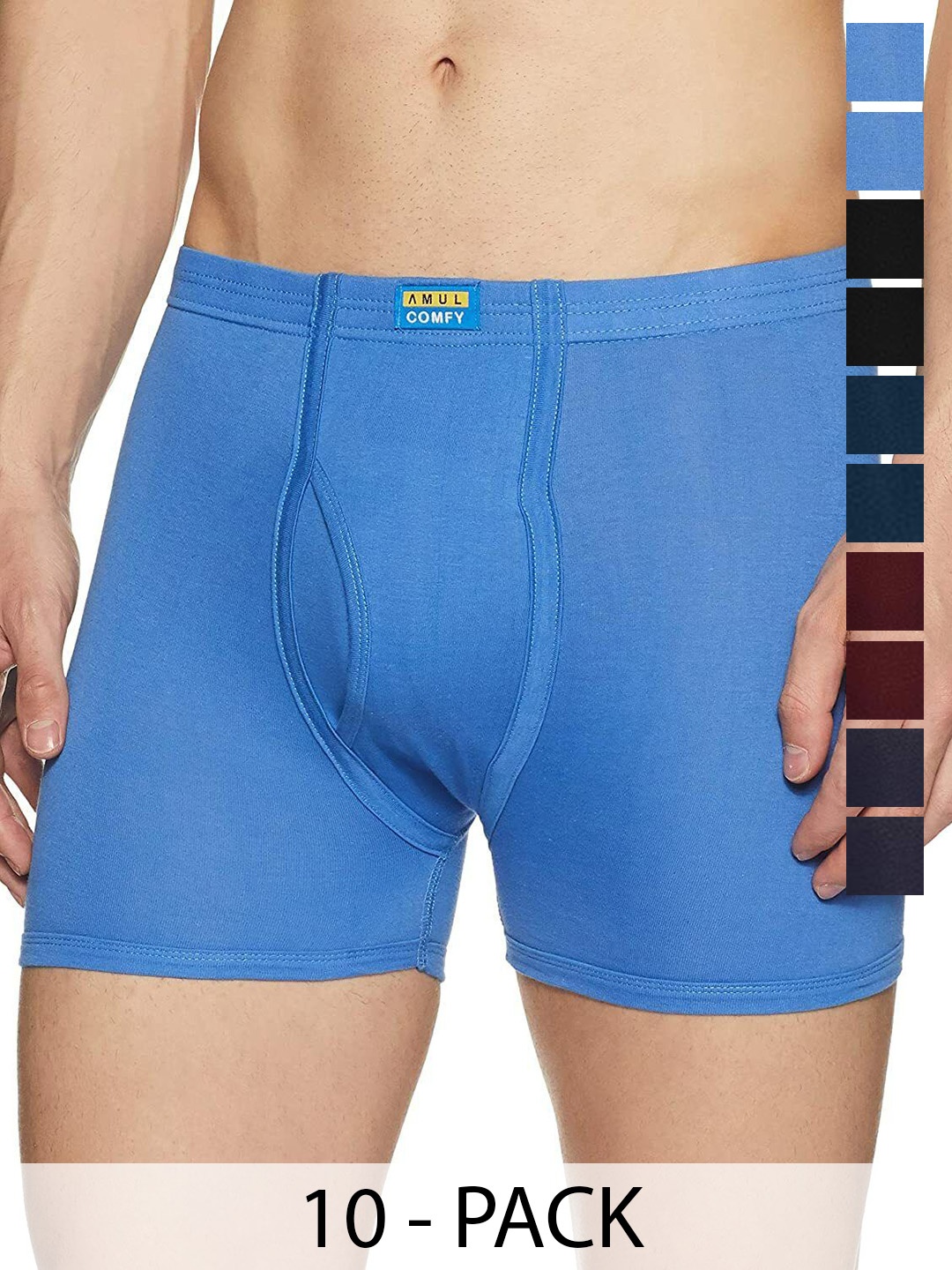 

AMUL COMFY Men Pack Of 10 Assorted Trunks Comfy-Plain-Trunk-IE-10-75