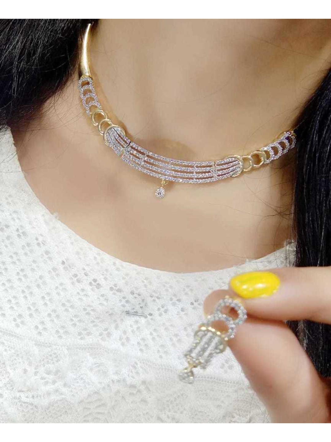 

SUNHARI Gold-Plated AD-Studded Jewellery Set