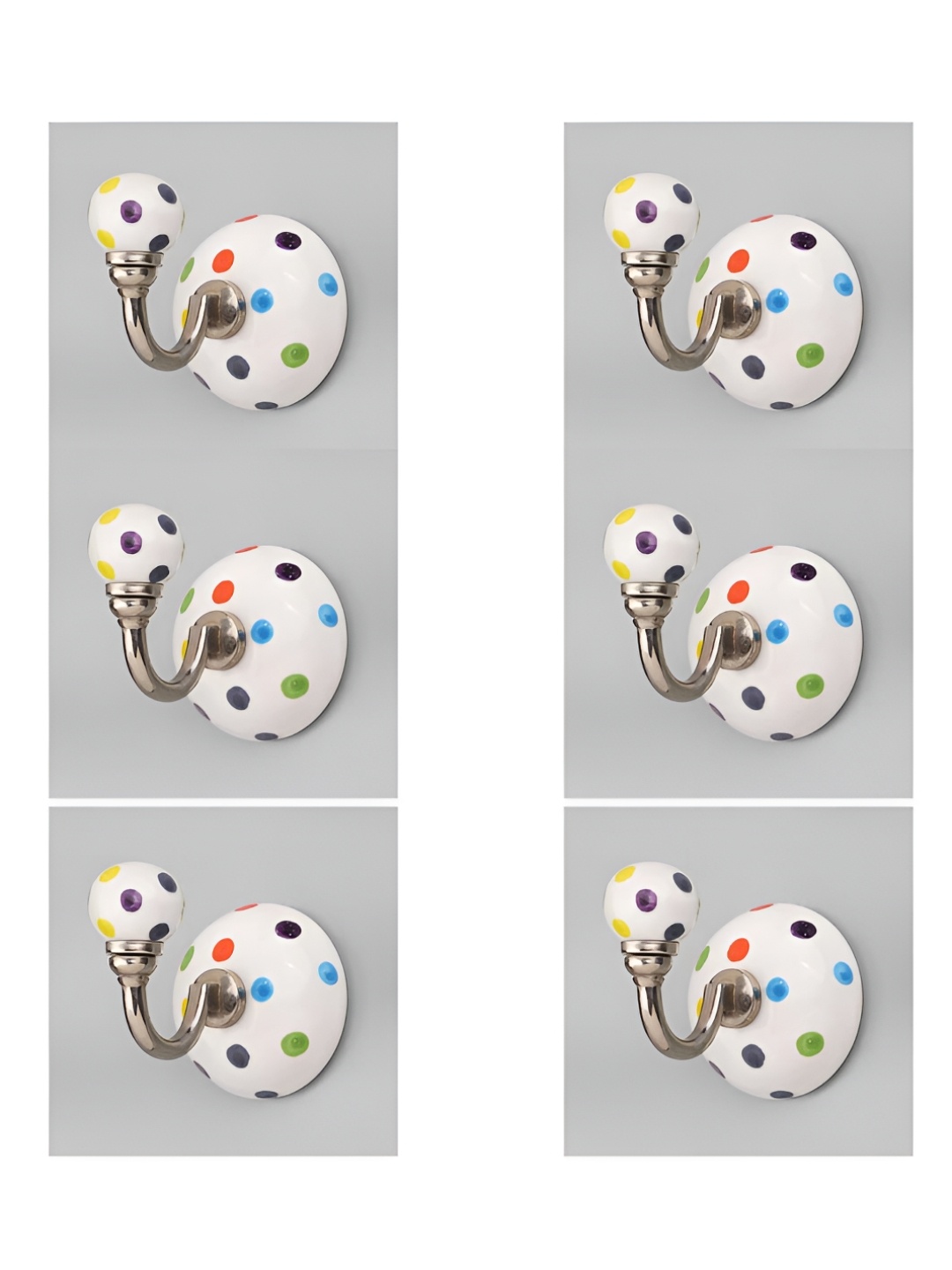 

IndianShelf White & Blue 6 Pieces Ceramic Dotted Wall Hangings Hooks