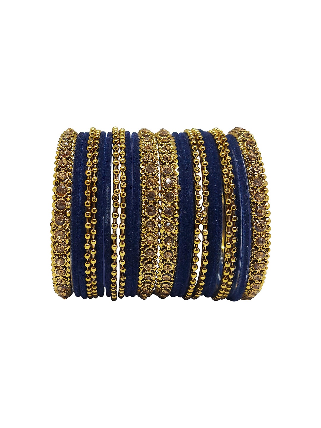 

CHRISHAN Set Of 24 Stone-Studded Fabric Bangles, Gold