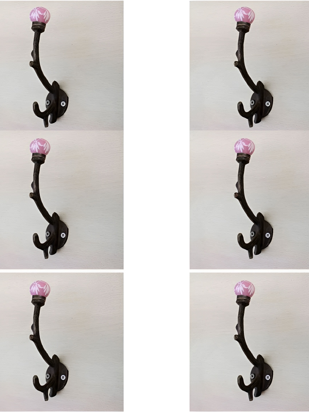 

IndianShelf Pink 6 Pieces Ceramic Floral Wall Mounted Hooks Door Hanger