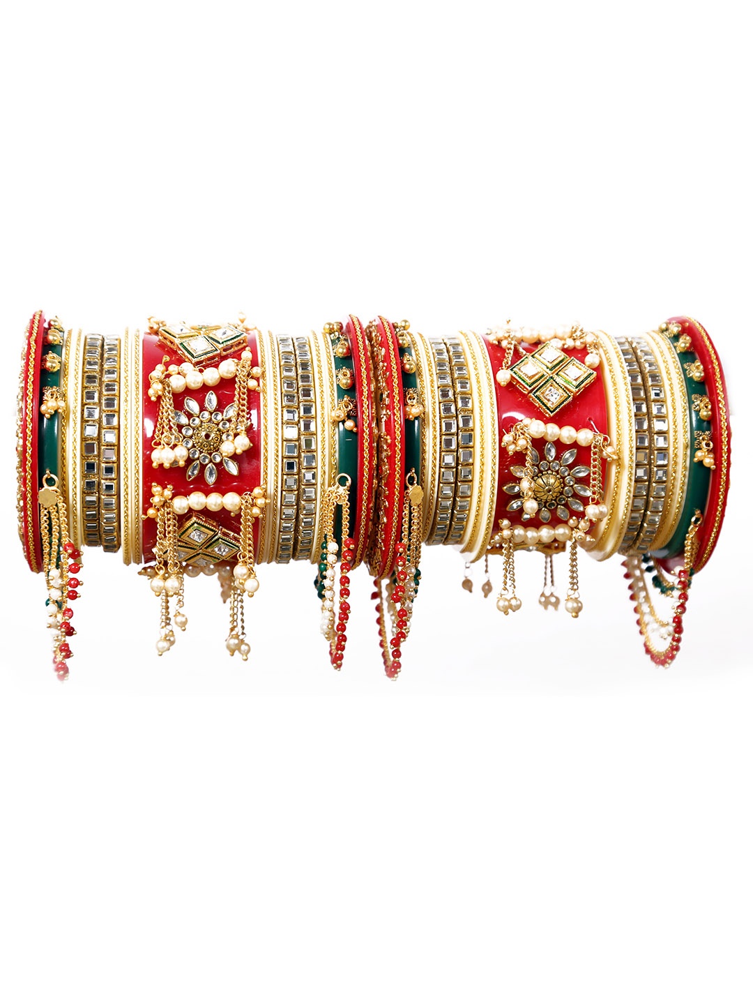 

Align Set Of 2 Gold-Plated Stone Studded & Beaded Chuda Bangles