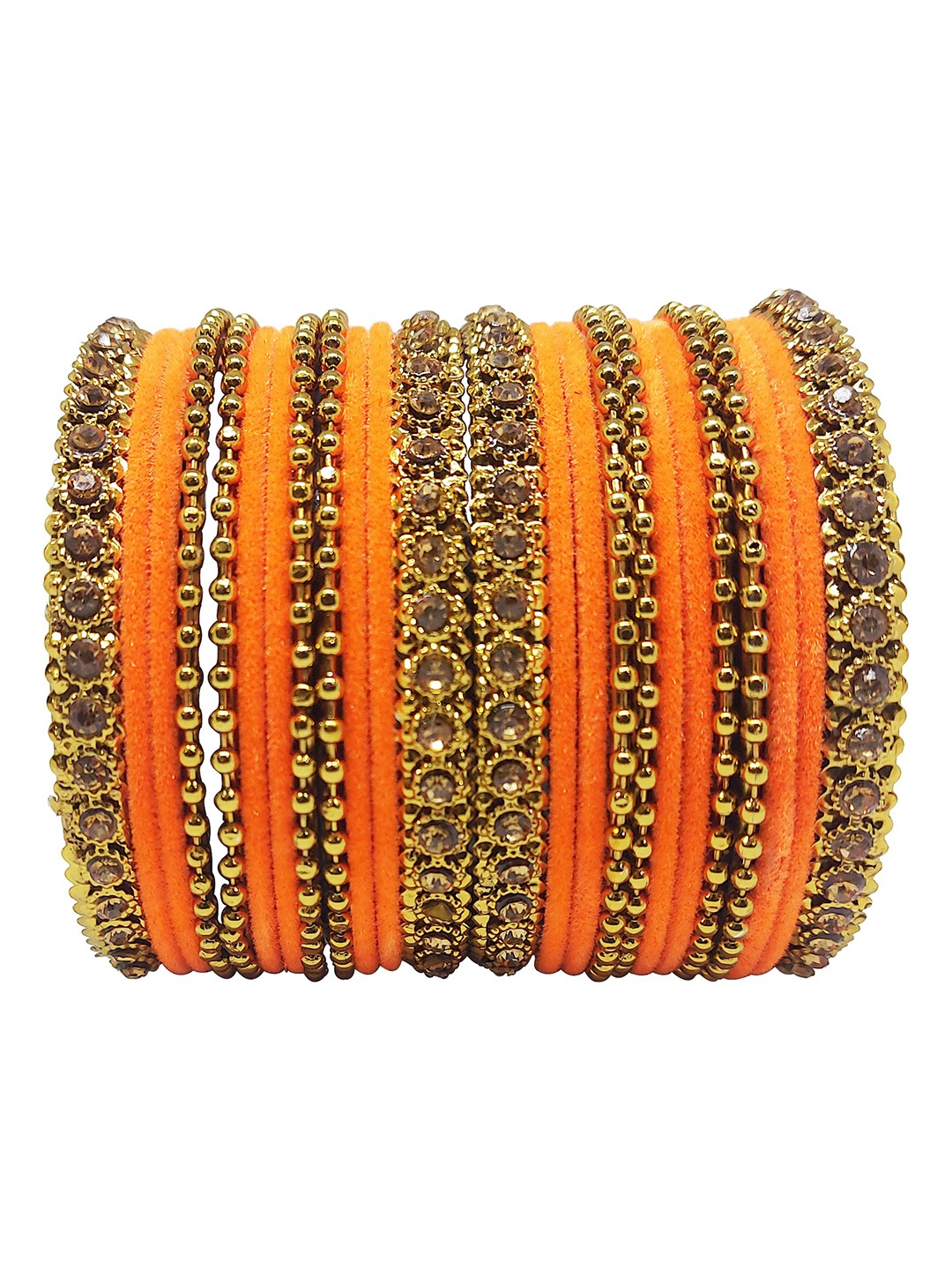 

CHRISHAN Set Of 24 Stones-Studded & Beaded Bangles, Gold
