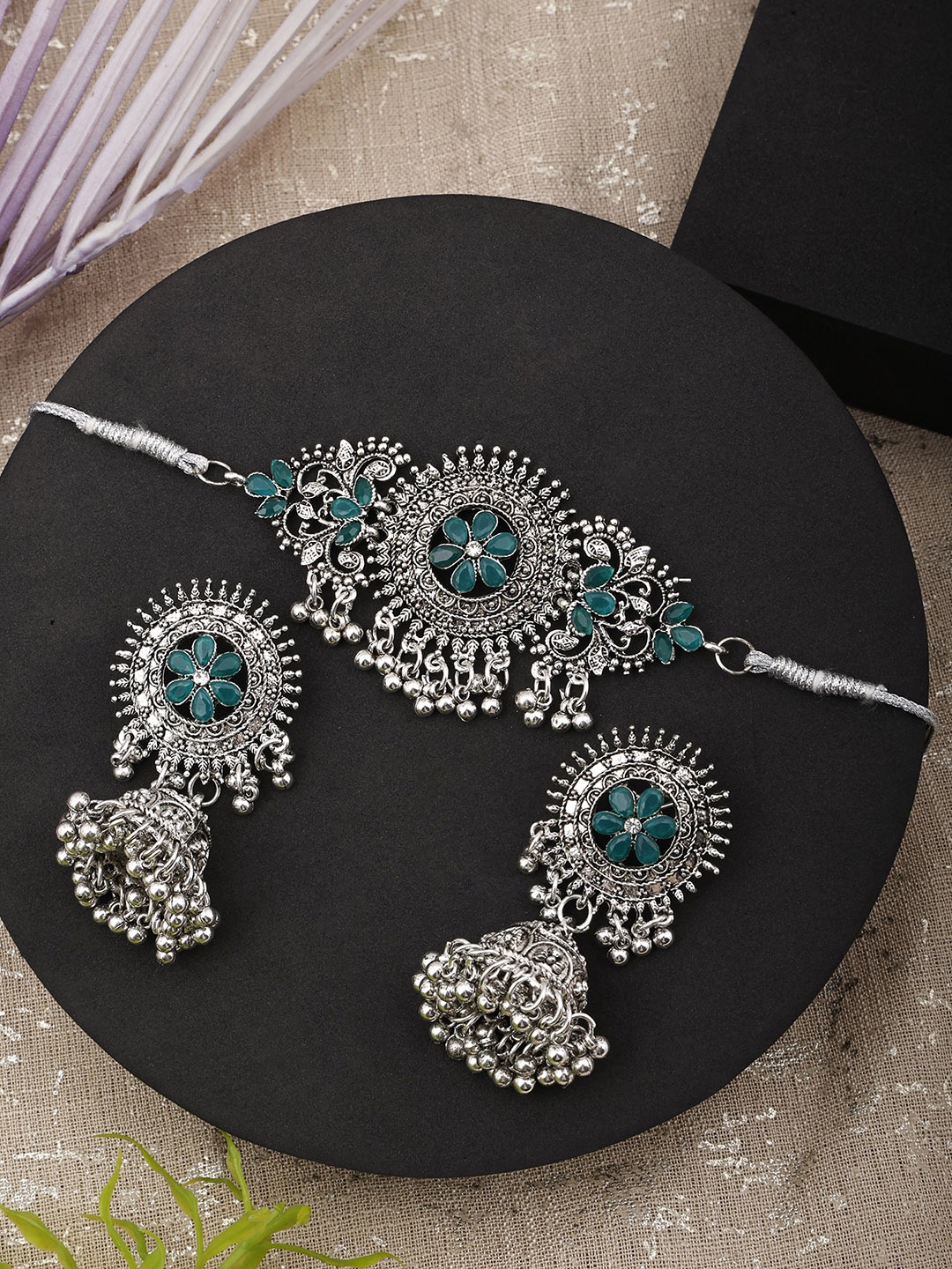 

SUNHARI Stone Studded & Beaded Jewellery Set, Silver