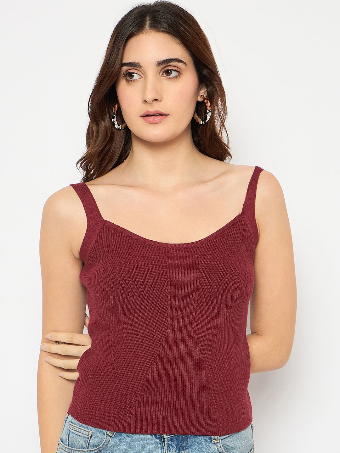 

Madame Women Ribbed Sweater Vest, Maroon