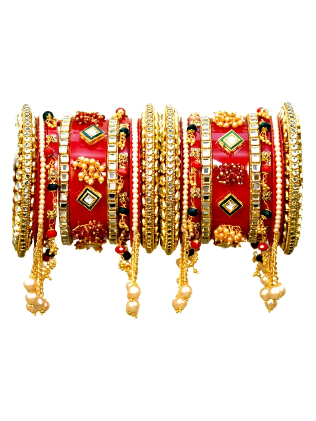 

Align Set Of 10 Gold Plated Stone Studded & Beaded Bangles