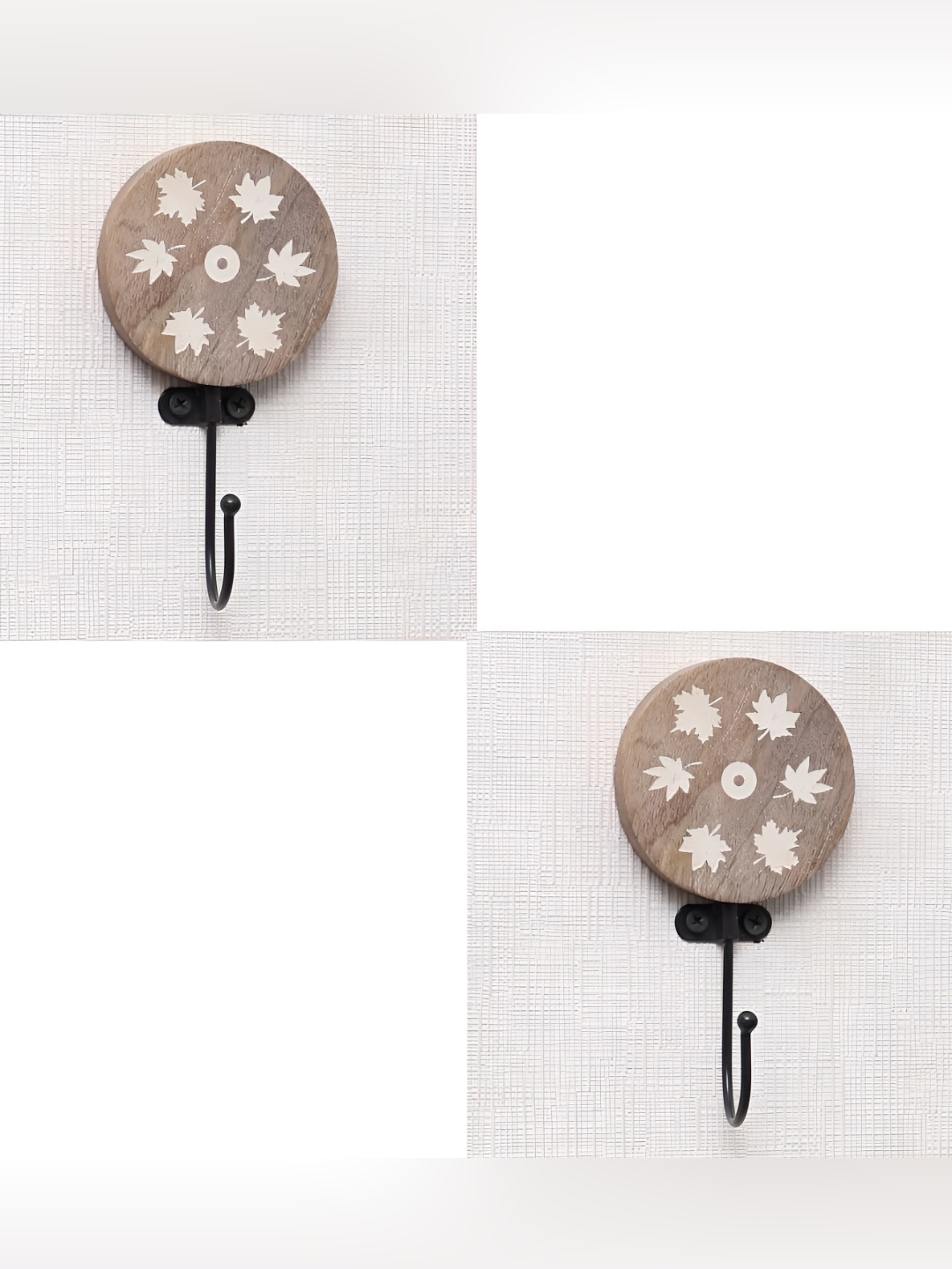 

IndianShelf Brown & White 2 Pieces Leaf Printed Wood Wall Hooks
