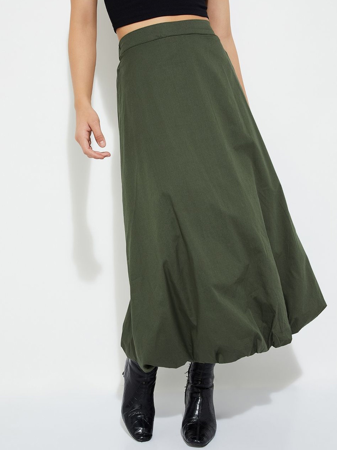

MAX URB_N Women Solid Bubble Skirt, Green
