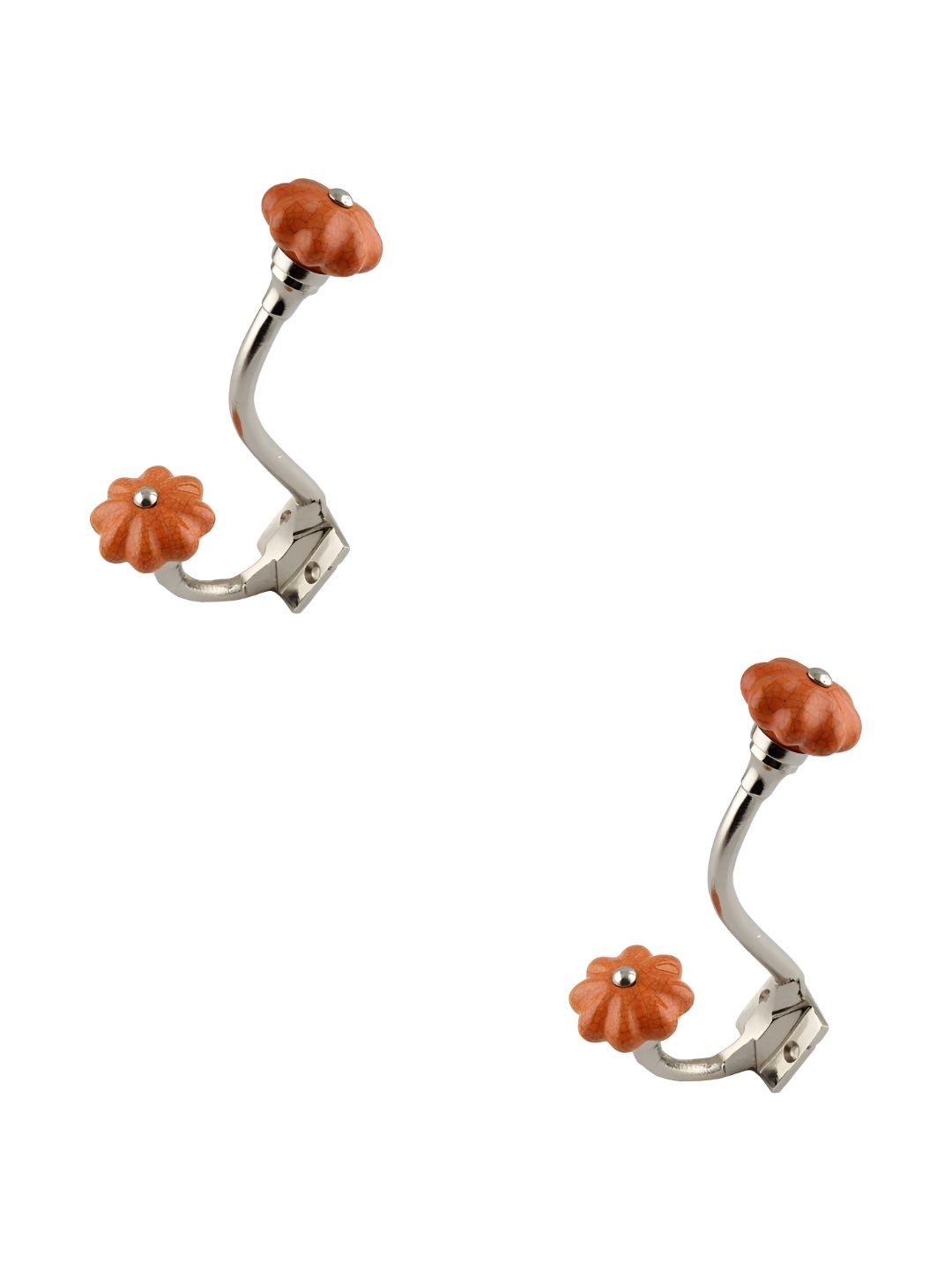 

IndianShelf Orange & Silver-Toned 2 Pieces Crackle Printed Ceramic Wall Hooks