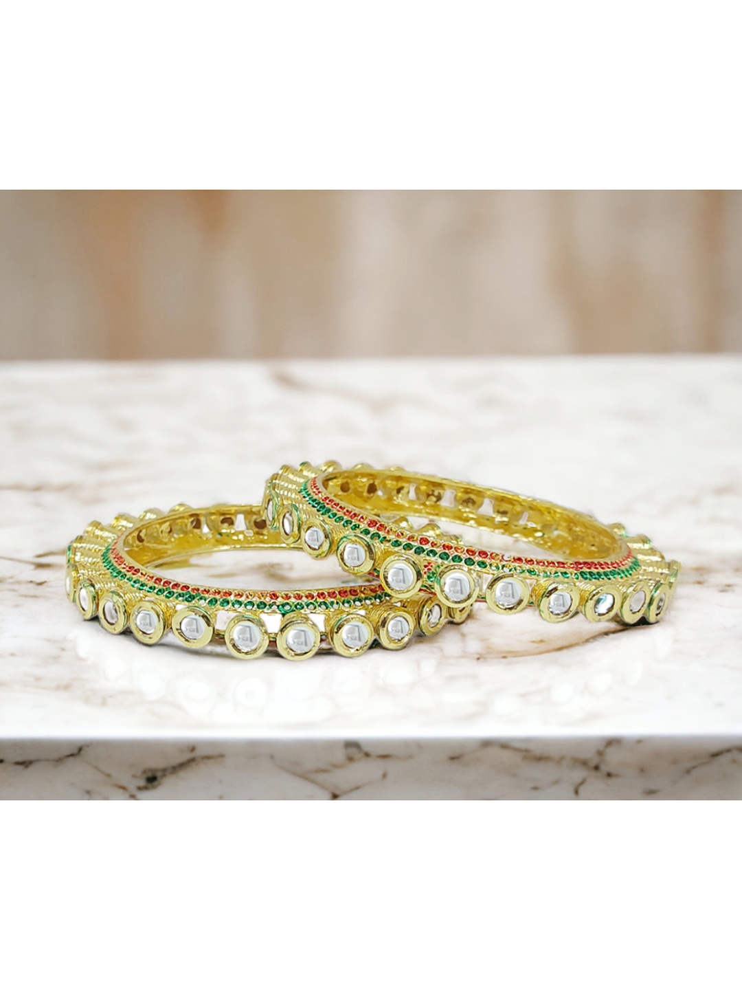 

CHRISHAN Set Of 2 Gold-Plated Stone-Studded Bangles