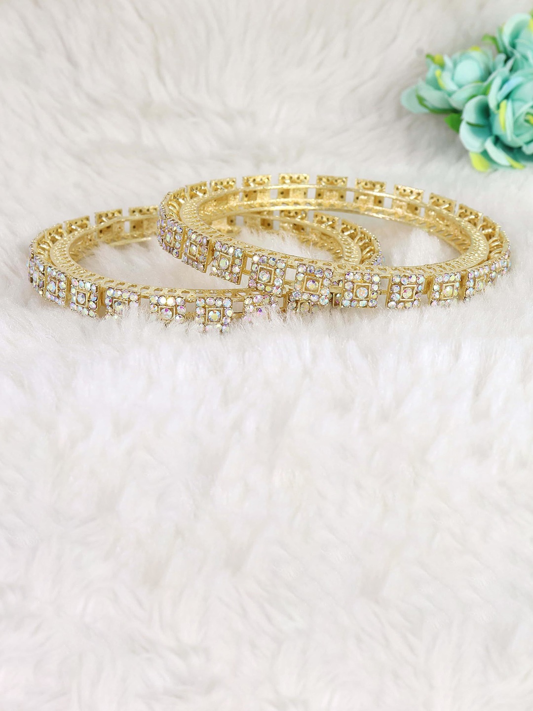 

ZULKA Set of 2 Gold-Plated Zircon Stones Studded Pacheli Style Bangles