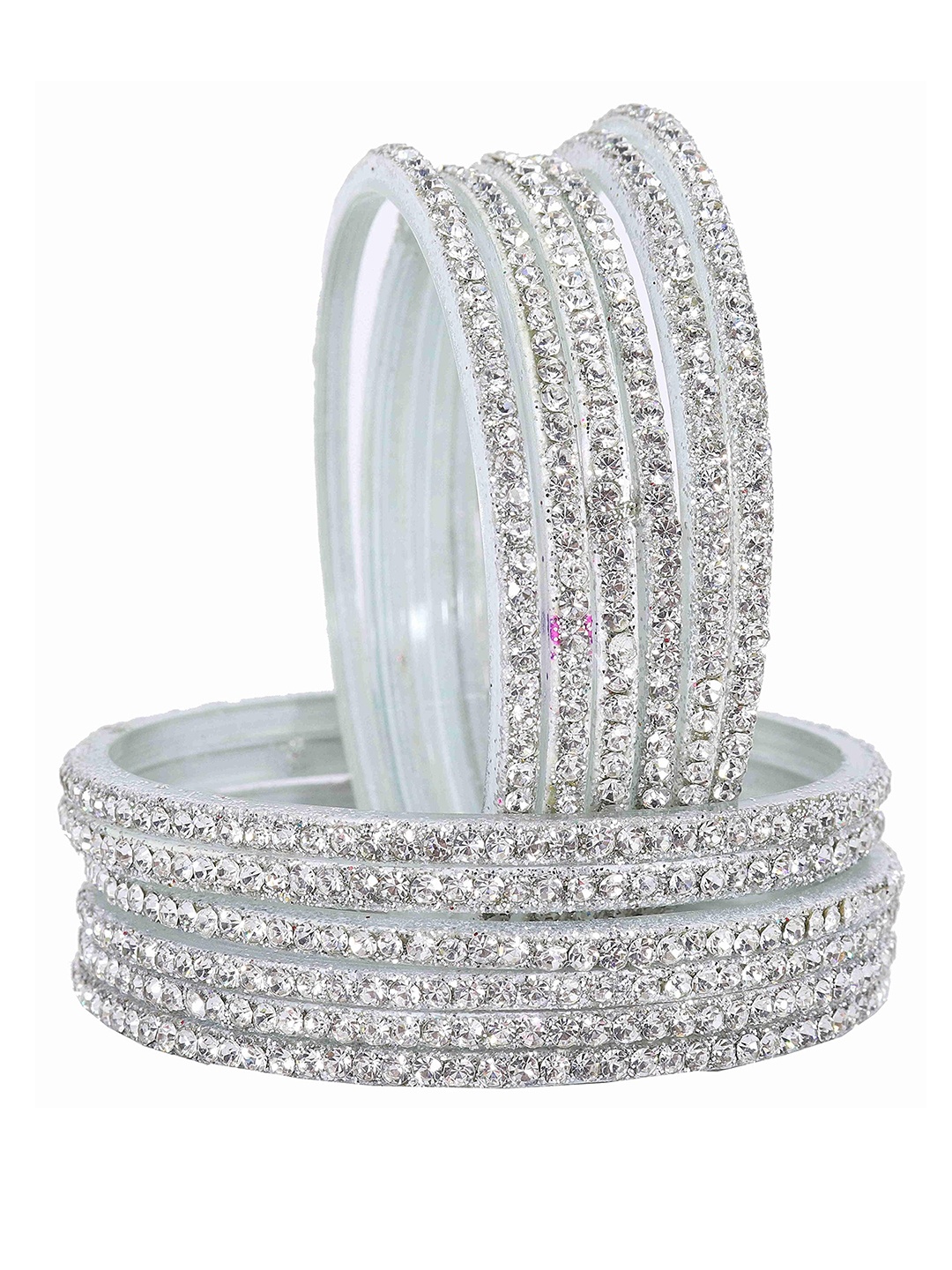

ZULKA Set of 12 Artificial Stones and Beads Studded Bangles, Grey