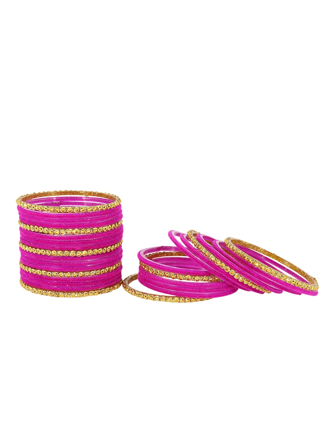 

ZULKA Set of 34 Stylish Glass & Golden Beads Velvet Bangle | Fancy Bangles, Peach