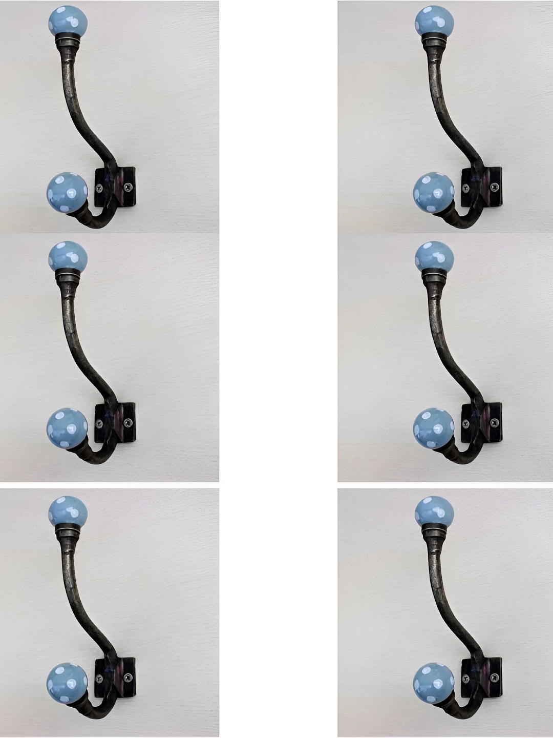 

IndianShelf Blue & White 6 Pieces Dots Printed Ceramic Wall Hooks