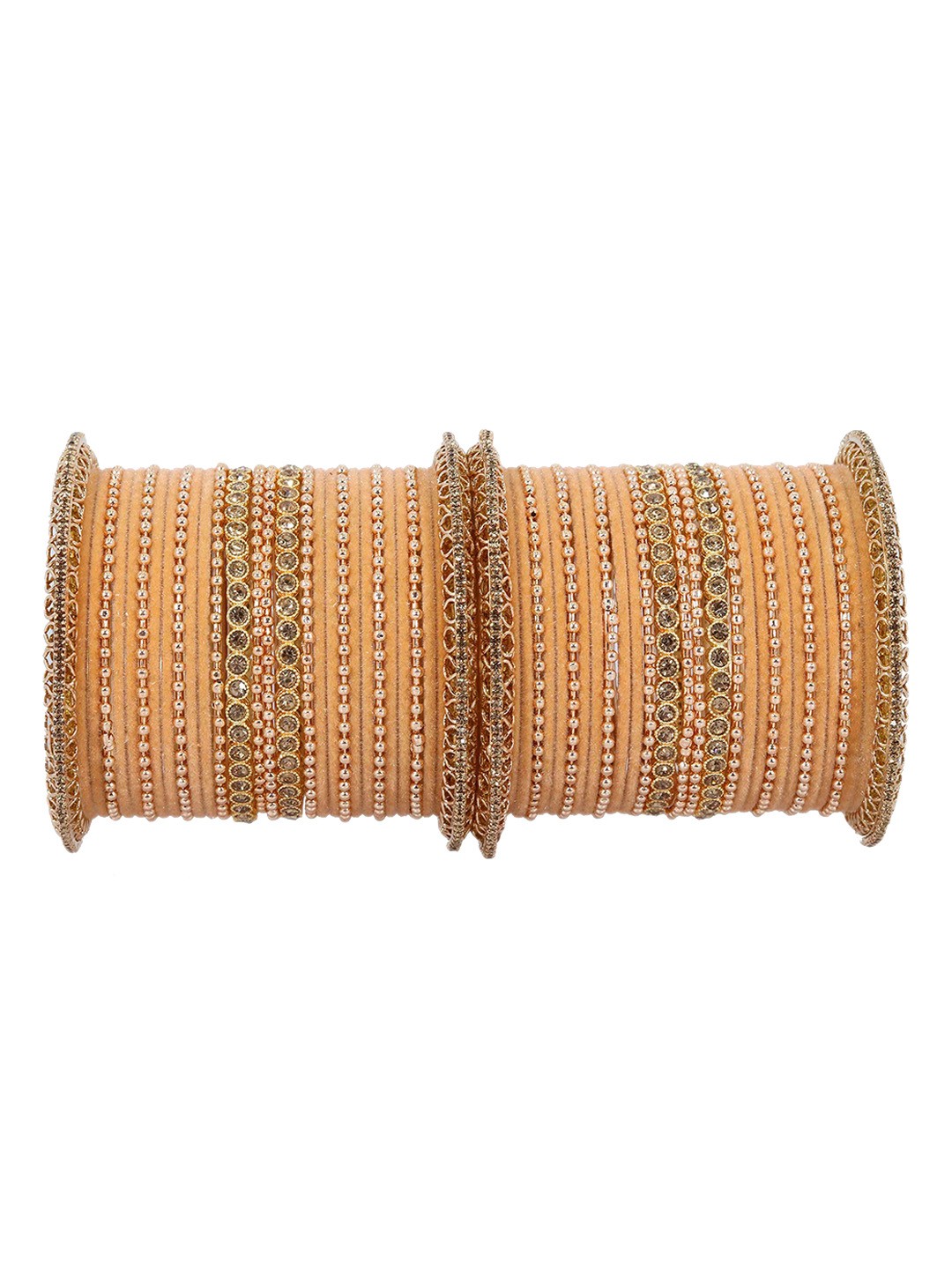 

ZULKA Set Of 46 Zircon Gemstone & Zari Dotted Metal Bangles, Gold