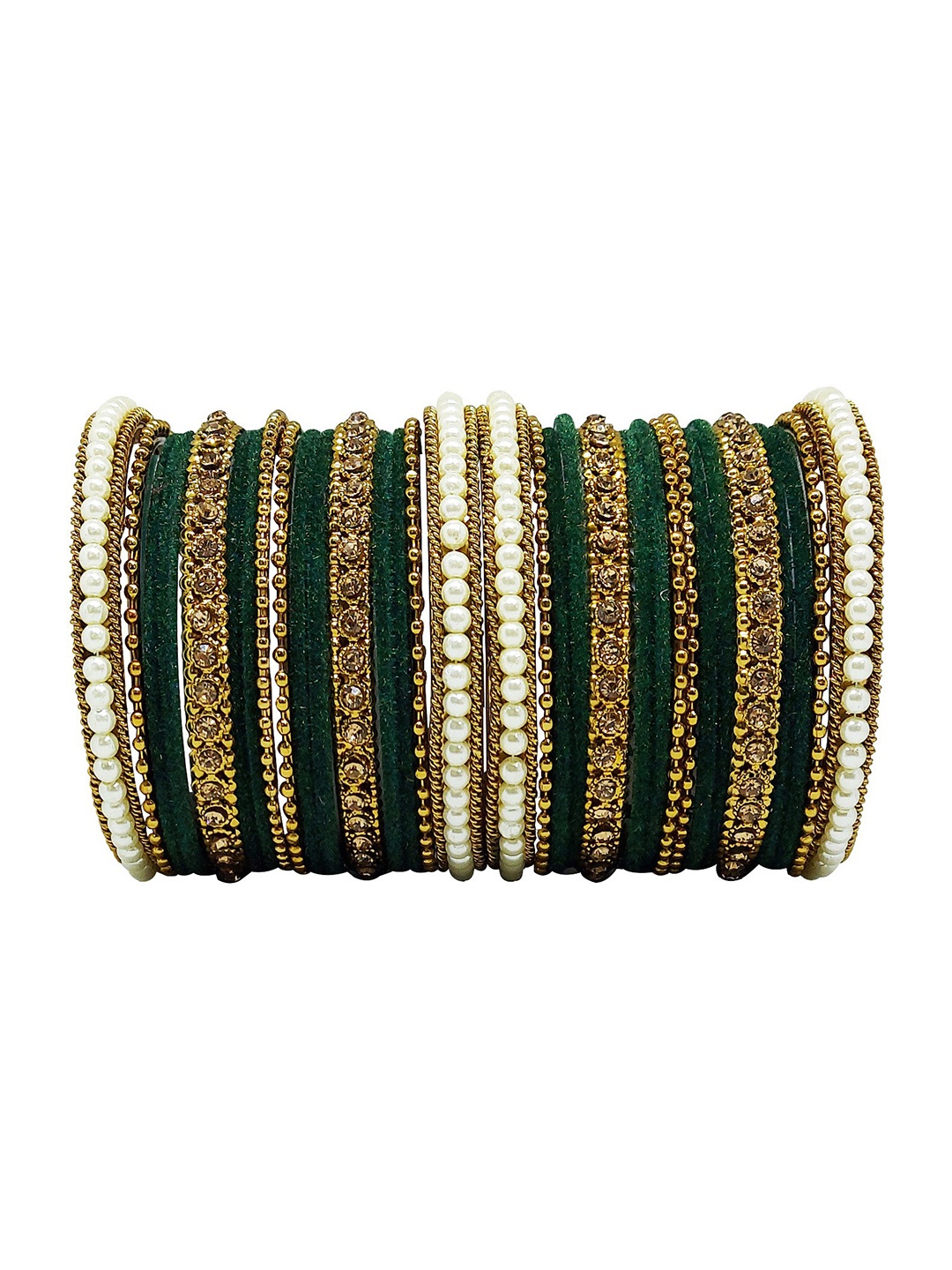 

CHRISHAN Set Of 32 Stone-Studded Bangles, Green