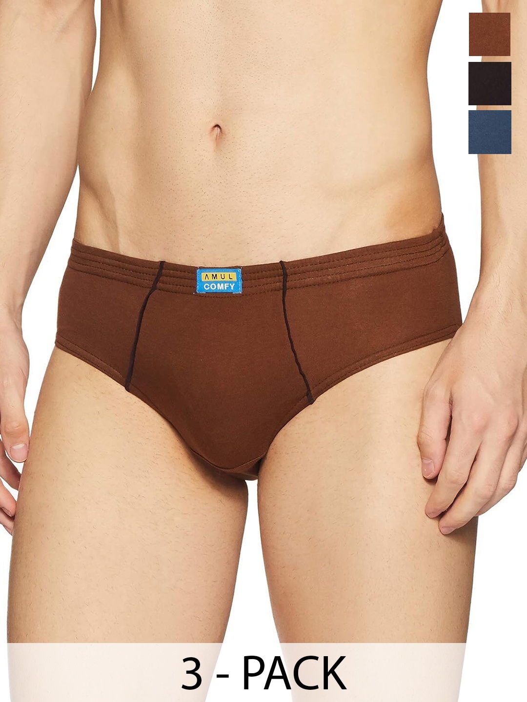 

AMUL COMFY Men Pack Of 3 Mid Rise Cotton Hipster Briefs Comfy-Brief-IE-2-100, Blue