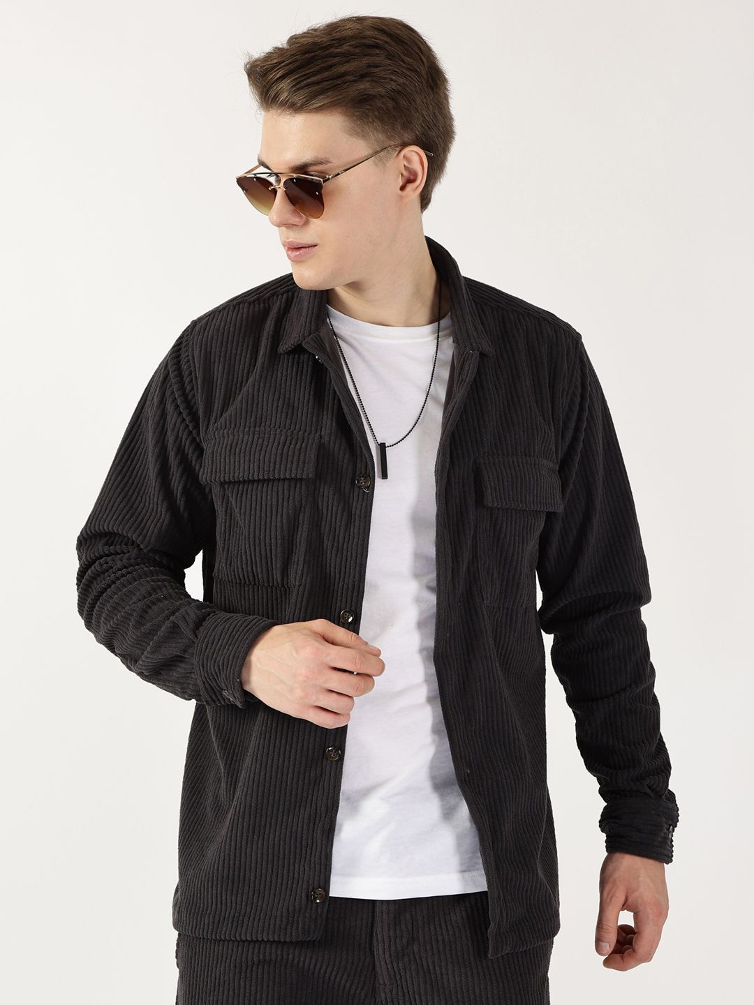 

Thomas Scott Men Premium Corduroy Casual Shirt, Black