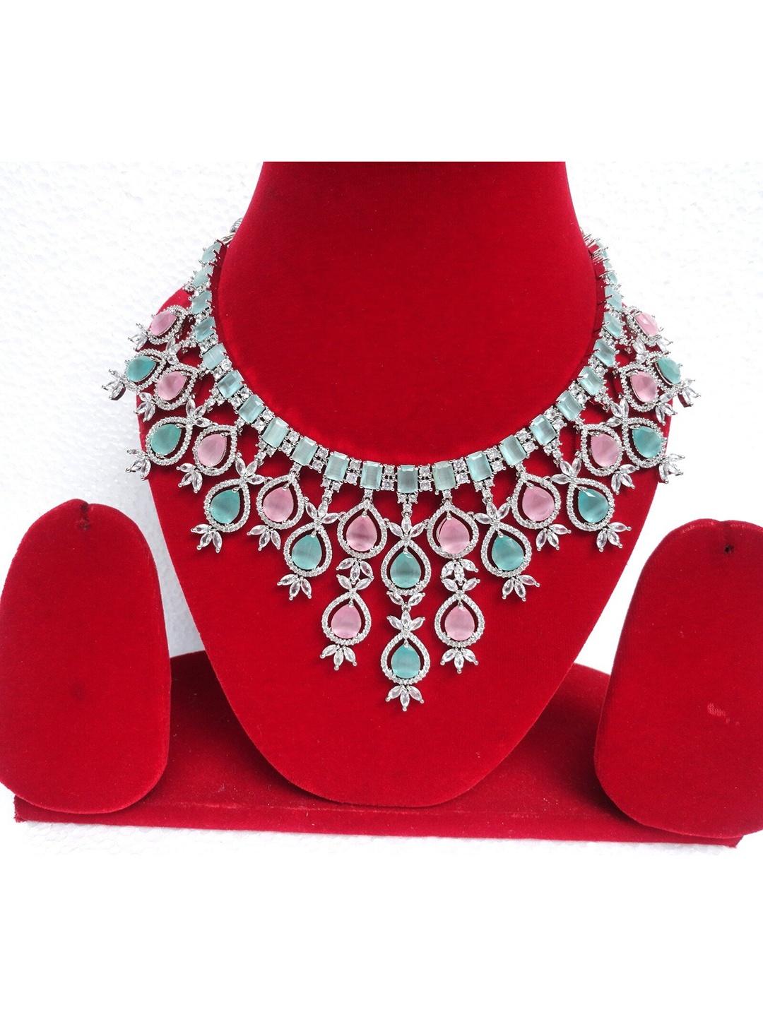 

SUNHARI Silver-Plated Stone Studded Jewellery Set