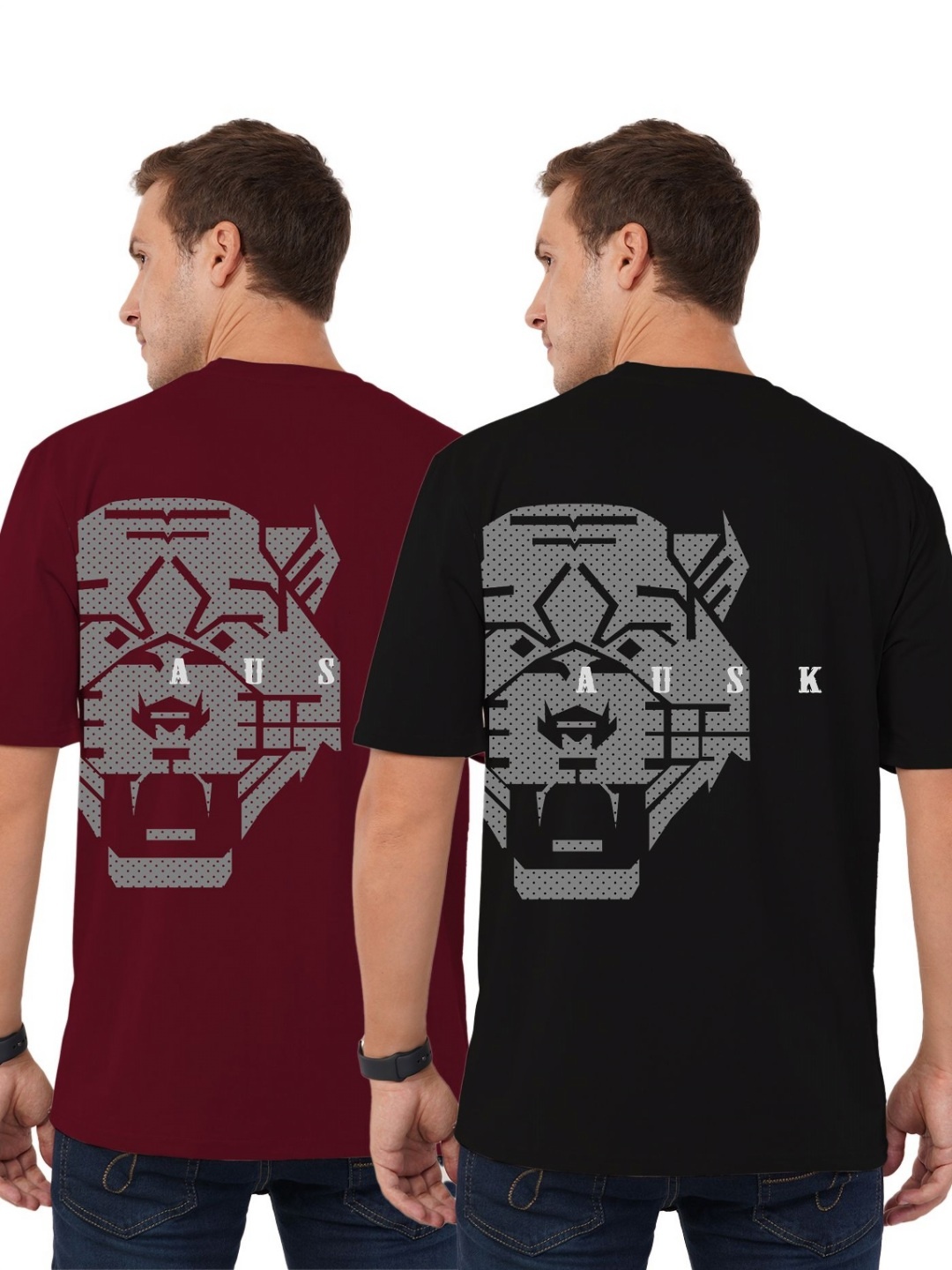 

AUSK Men Pack Of 2 Graphic Printed Round Neck Cotton Oversized T-shirts, Maroon