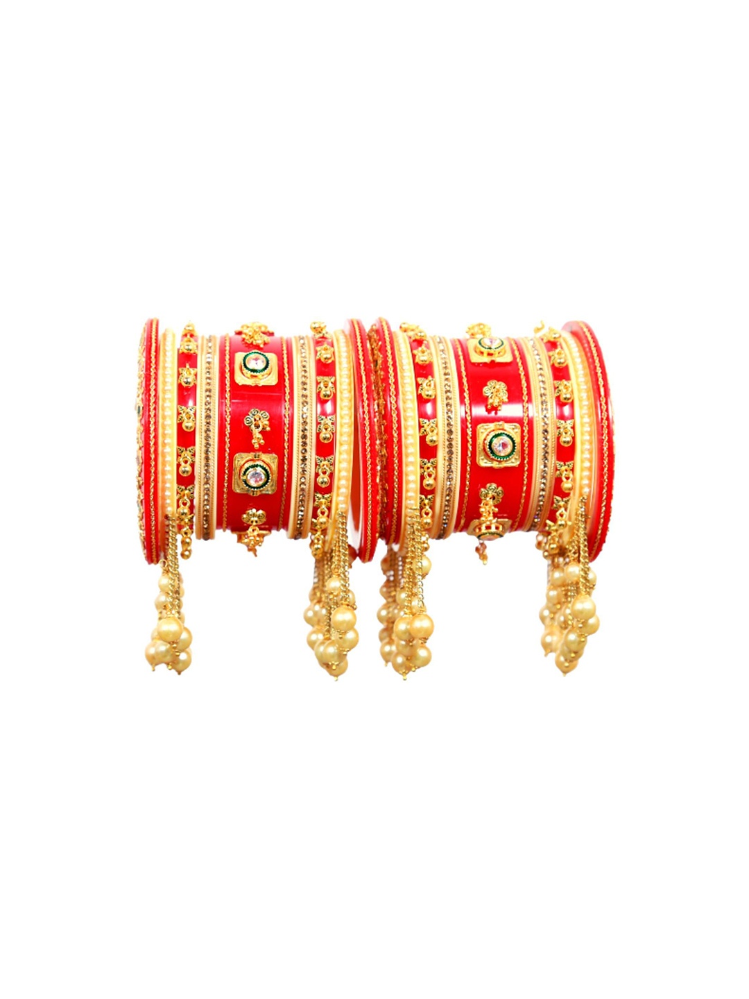 

Align Pack Of 2 Gold-Plated Pearl Beaded Bangles, Red