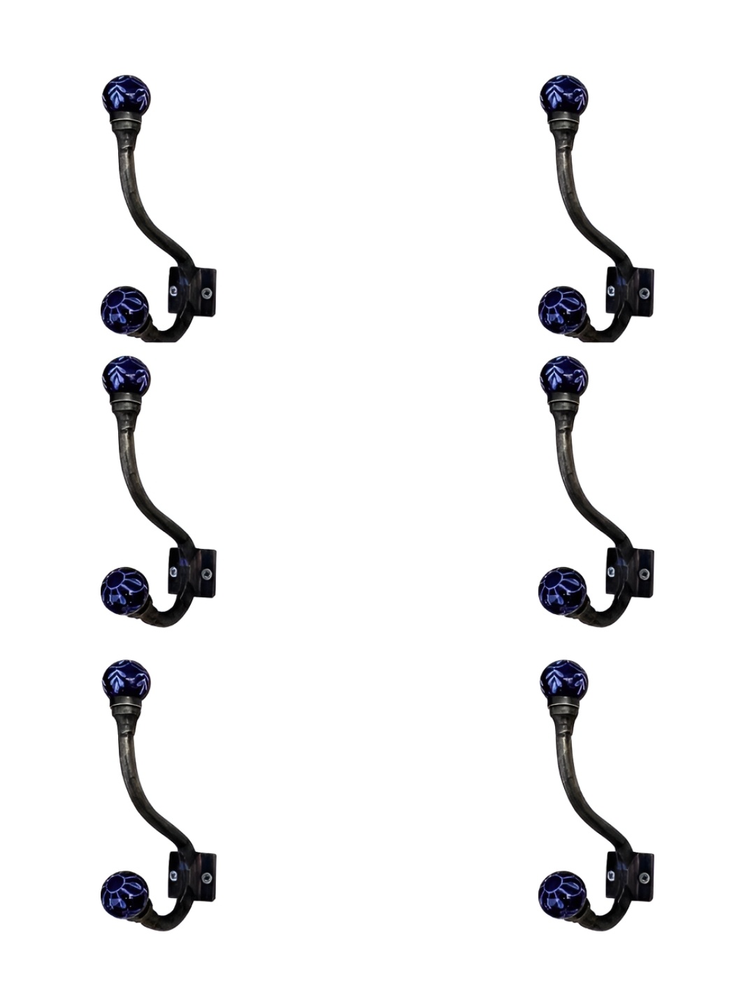 

IndianShelf Blue 6 Pieces Ceramic Floral Key Wall Hooks
