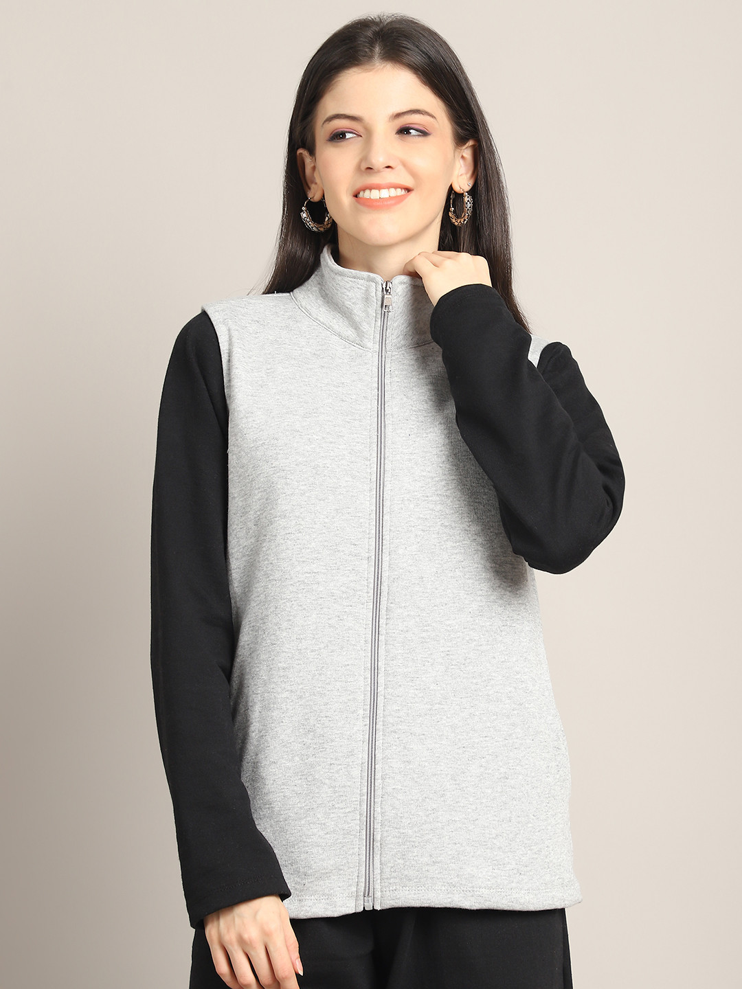 

Rute Women Mock Collar Solid Cotton Casual Bomber Jacket, Grey