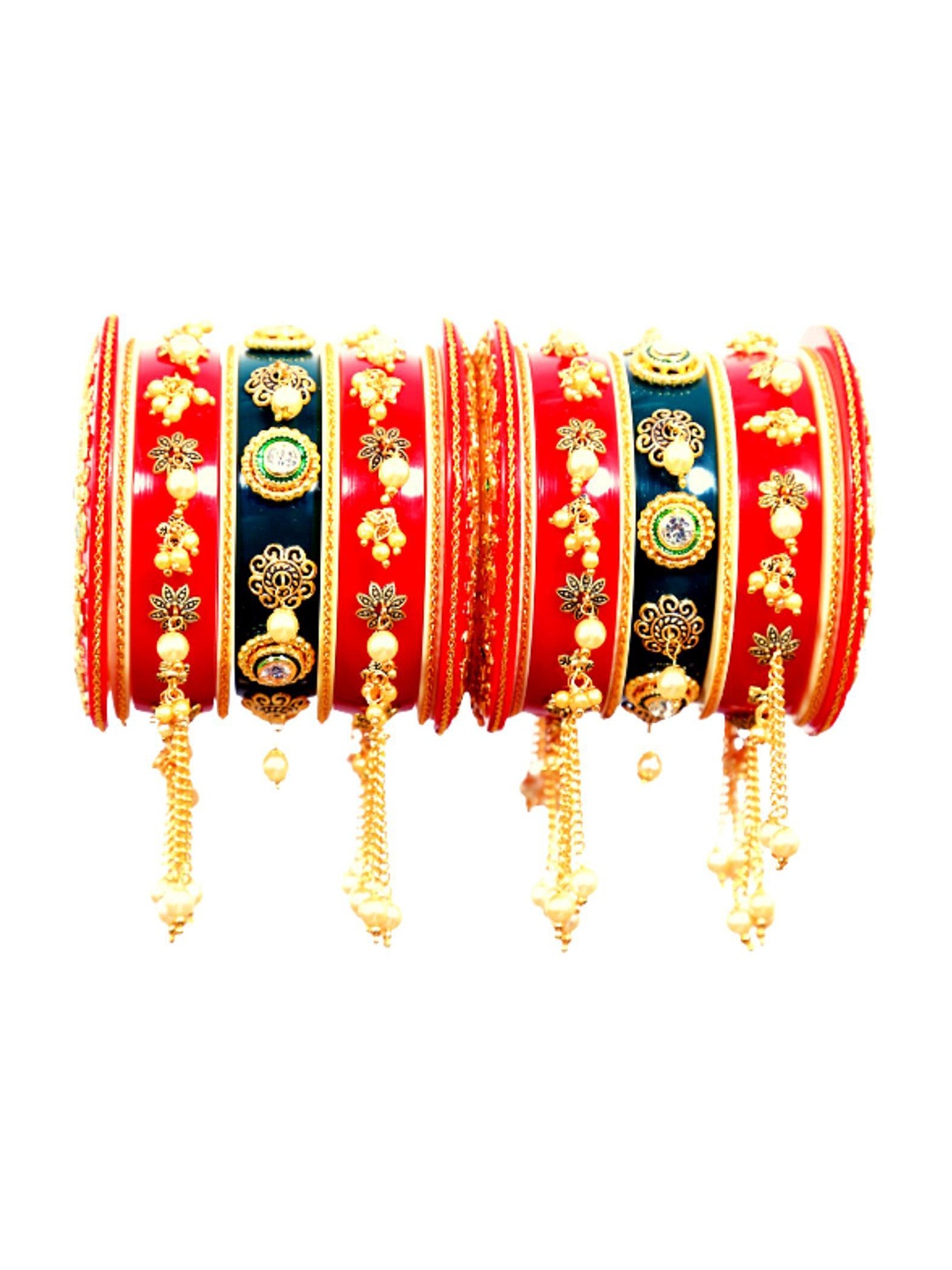 

Align Set Of 2 Gold-Plated Stone Studded & Beaded Chuda Bangles