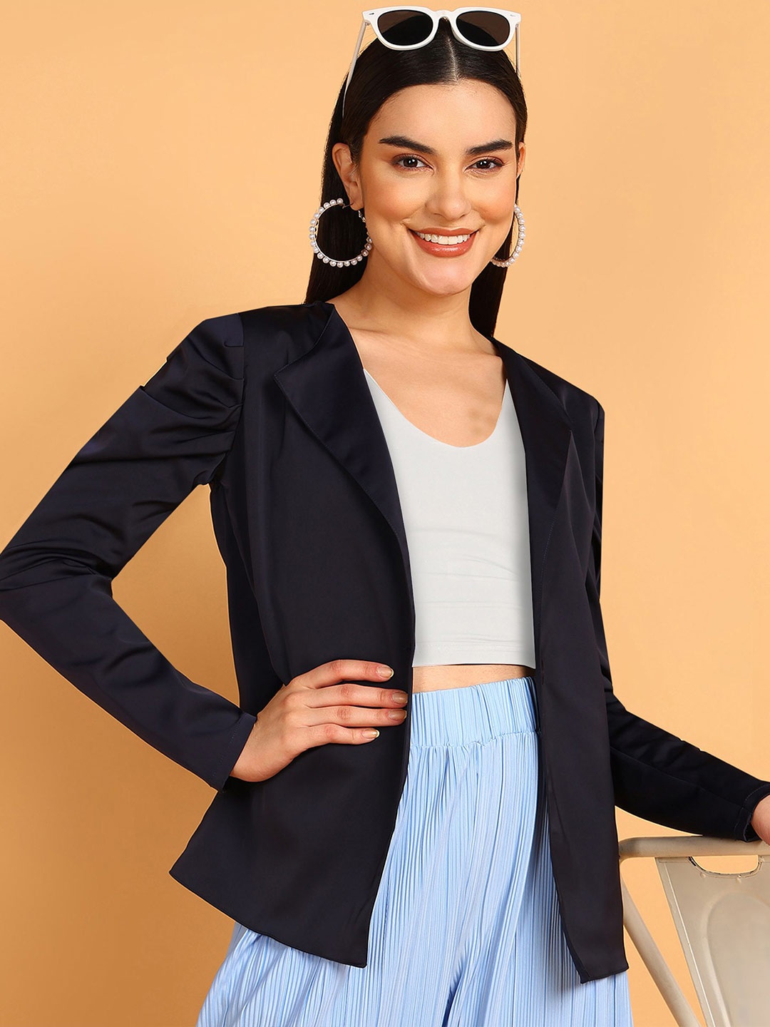 

DressBerry Women Solid Open Front Shrug, Blue