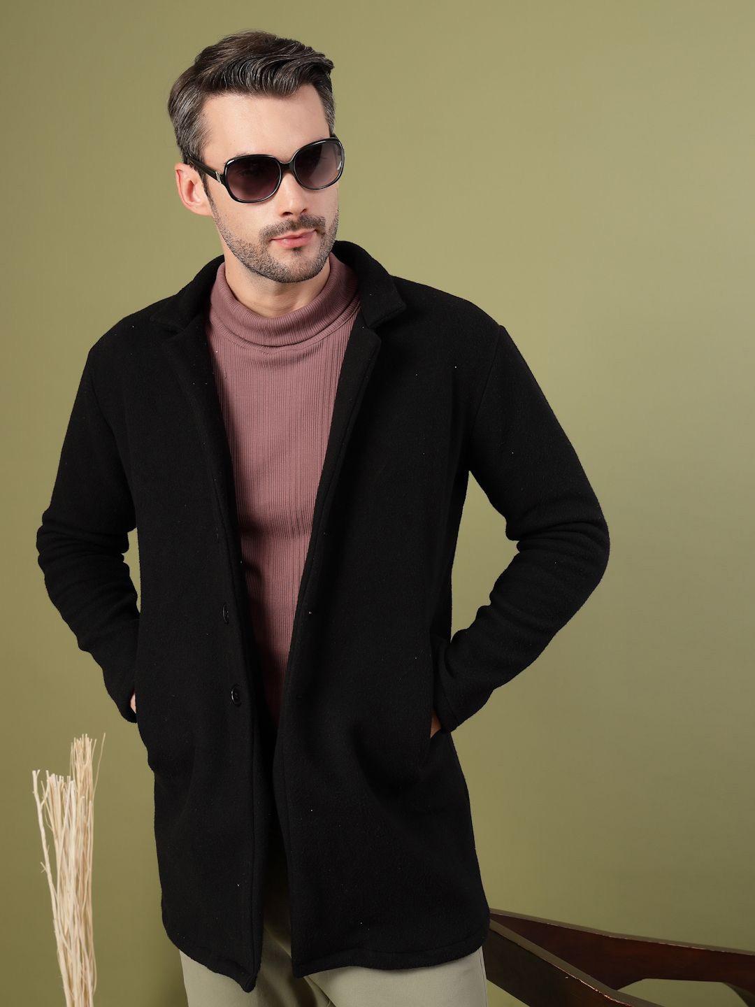 

Rigo Men Single-Breasted Overcoat, Black
